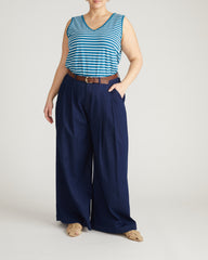 Double V Tank - Ink Blue/White Stripe