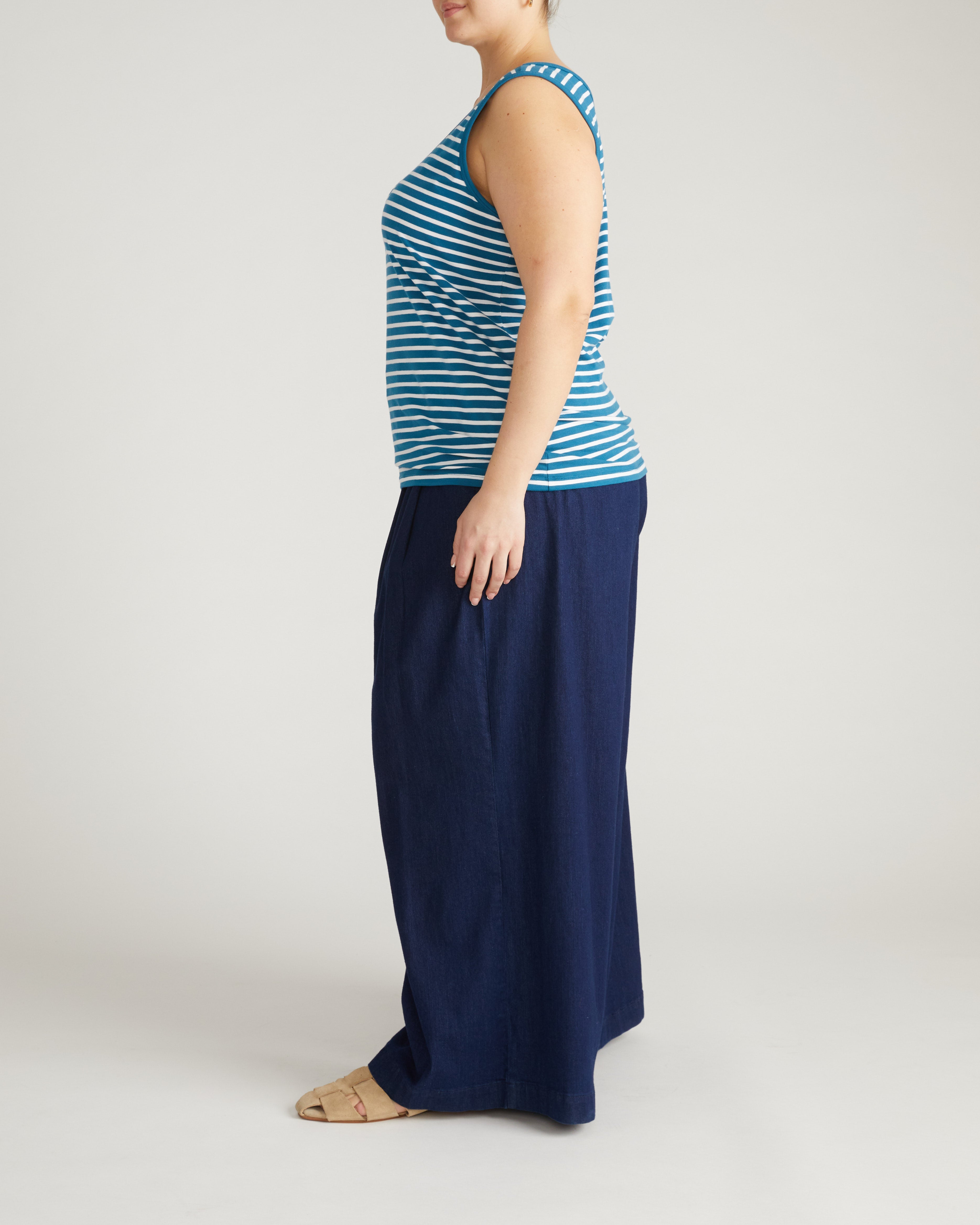 Double V Tank - Ink Blue/White Stripe