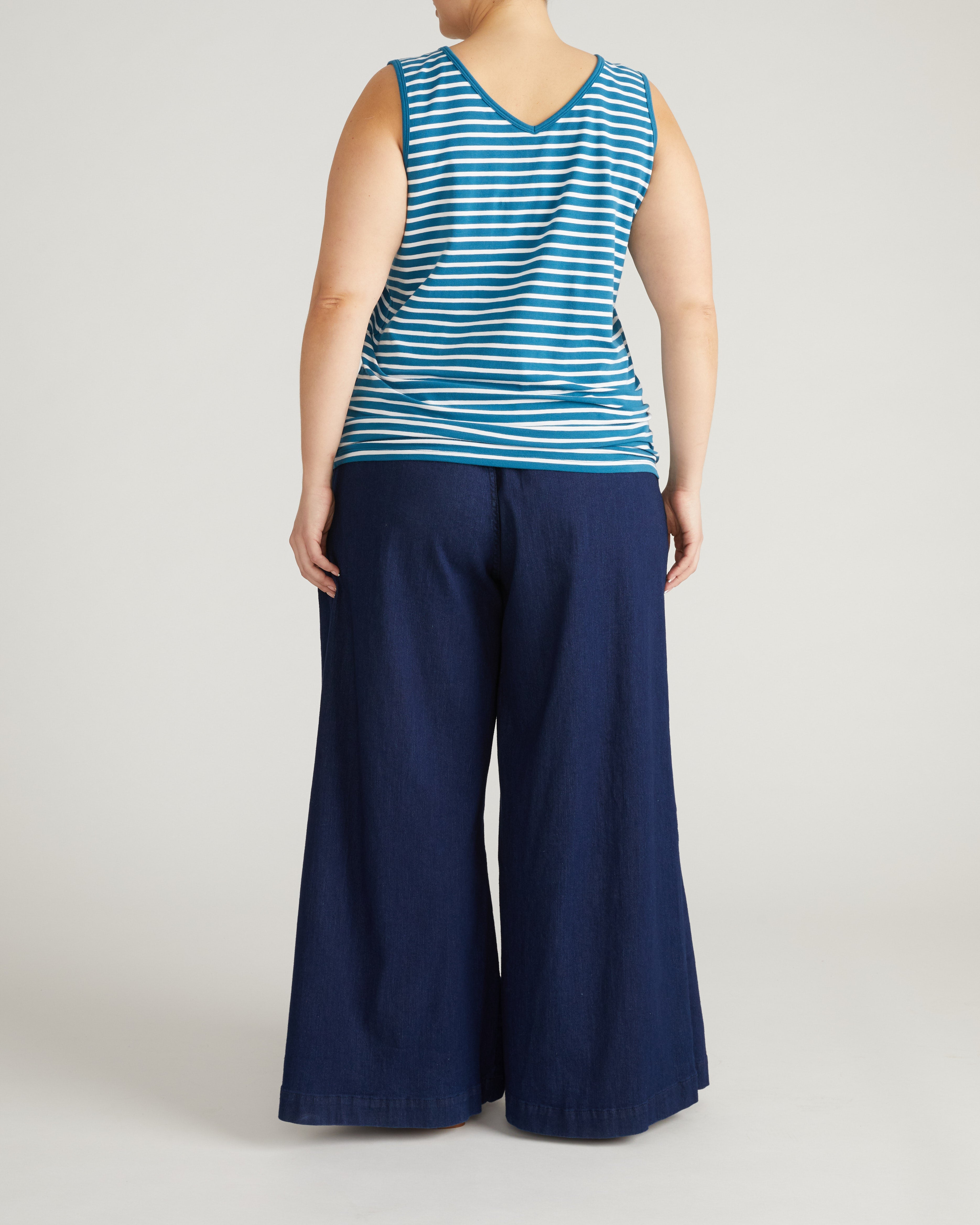Double V Tank - Ink Blue/White Stripe