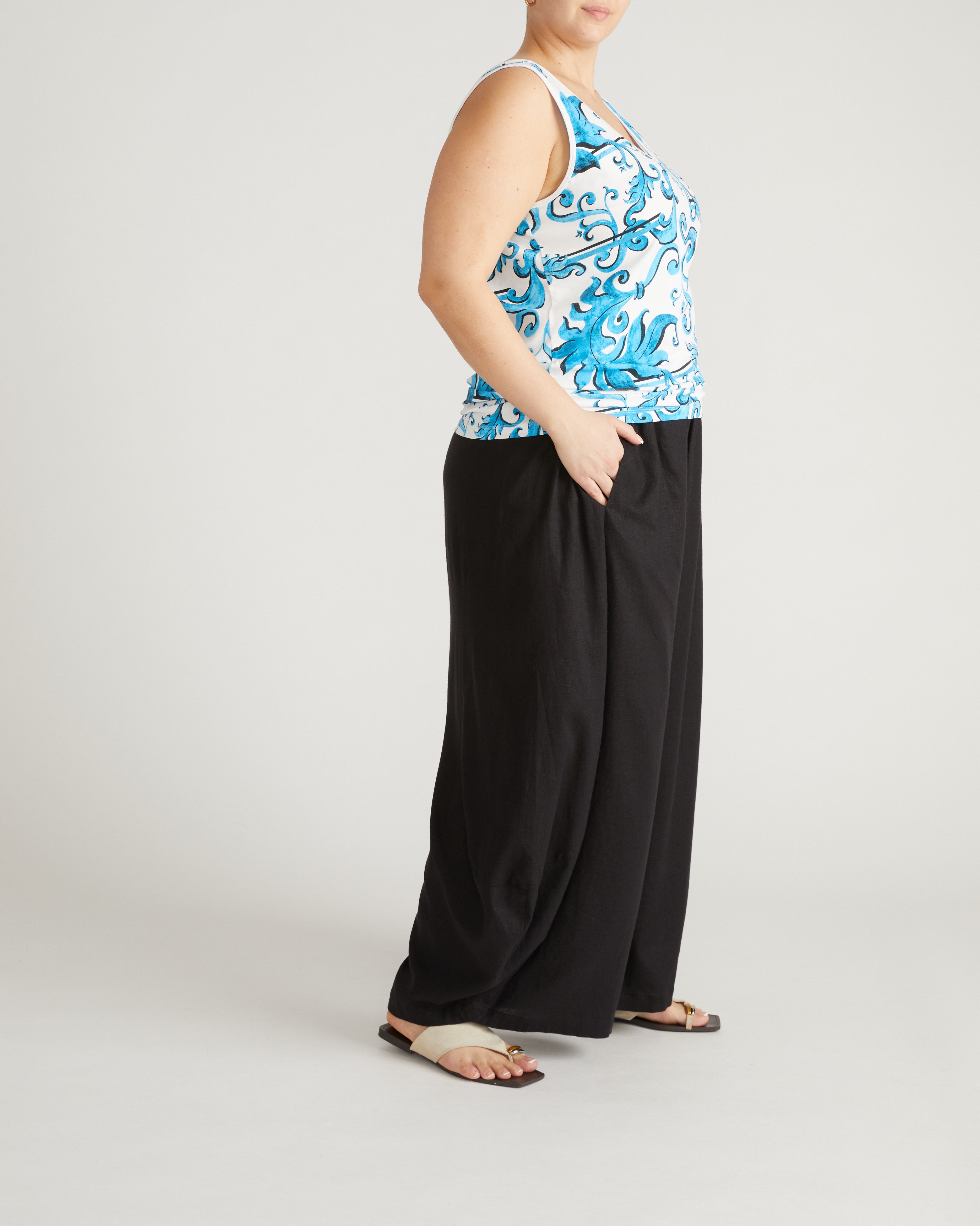 Double V Tank - Blue Majolica Print