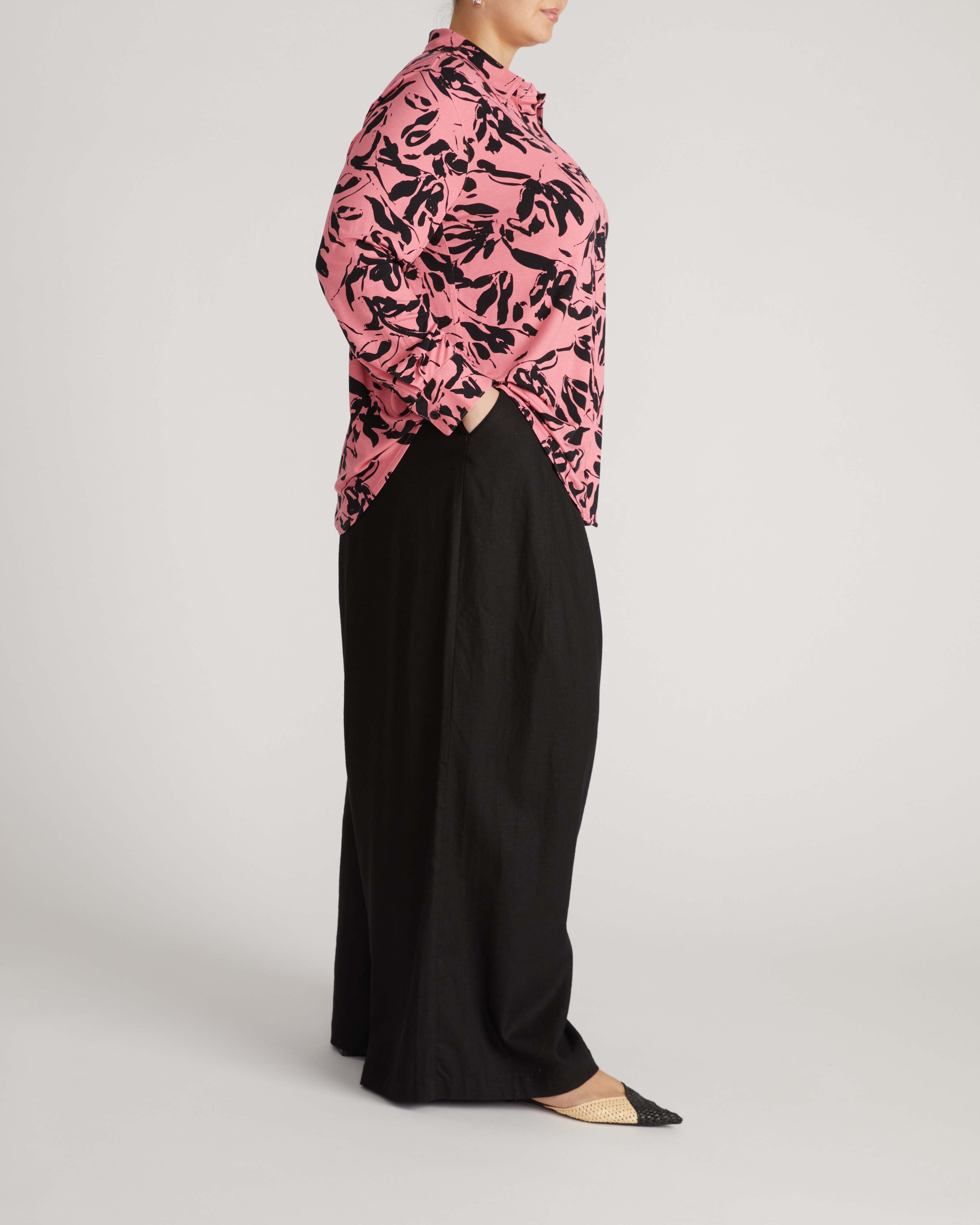 Elbe Liquid Jersey Shirt Classic Fit - Pink Sgraffito Print