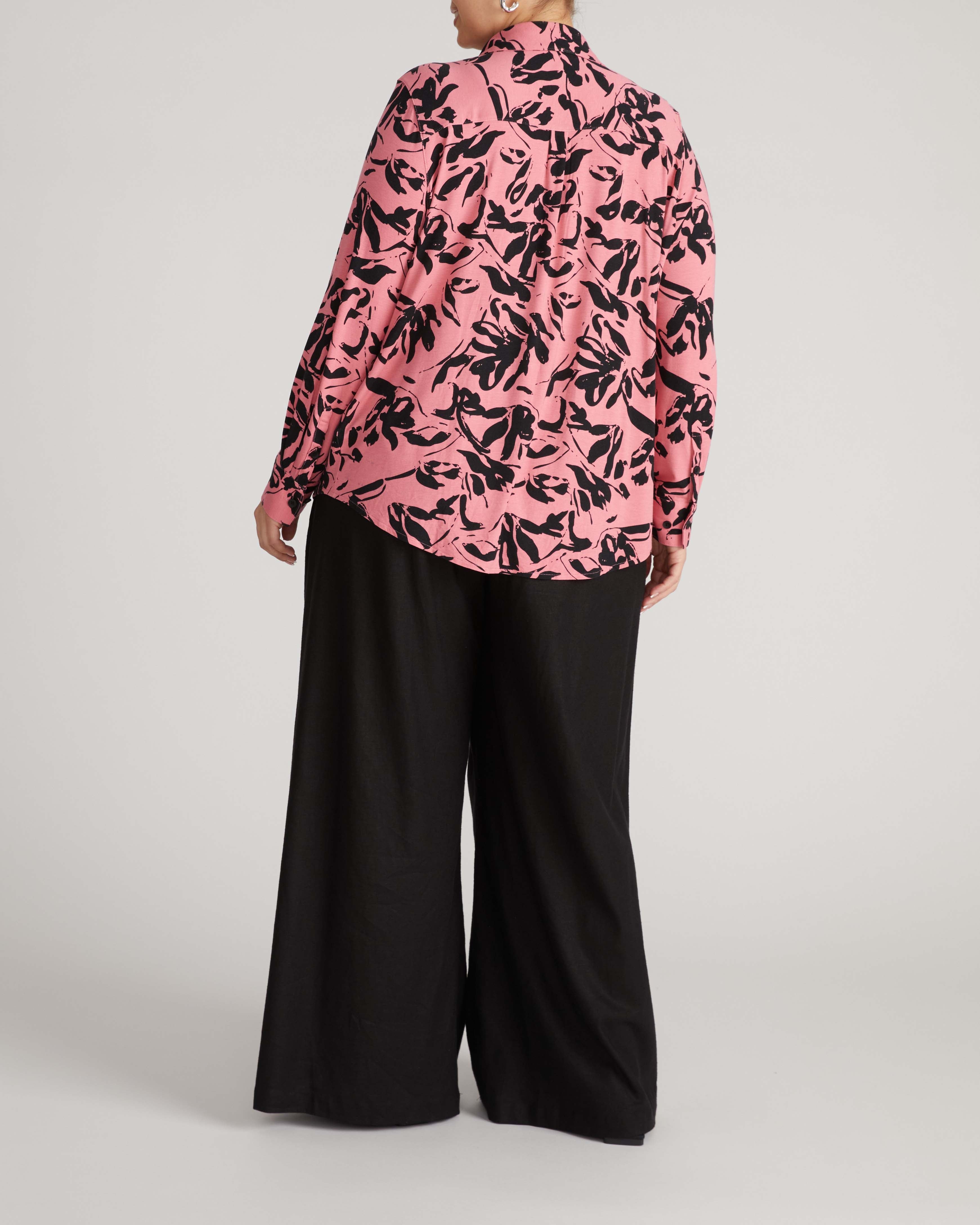 Elbe Liquid Jersey Shirt Classic Fit - Pink Sgraffito Print