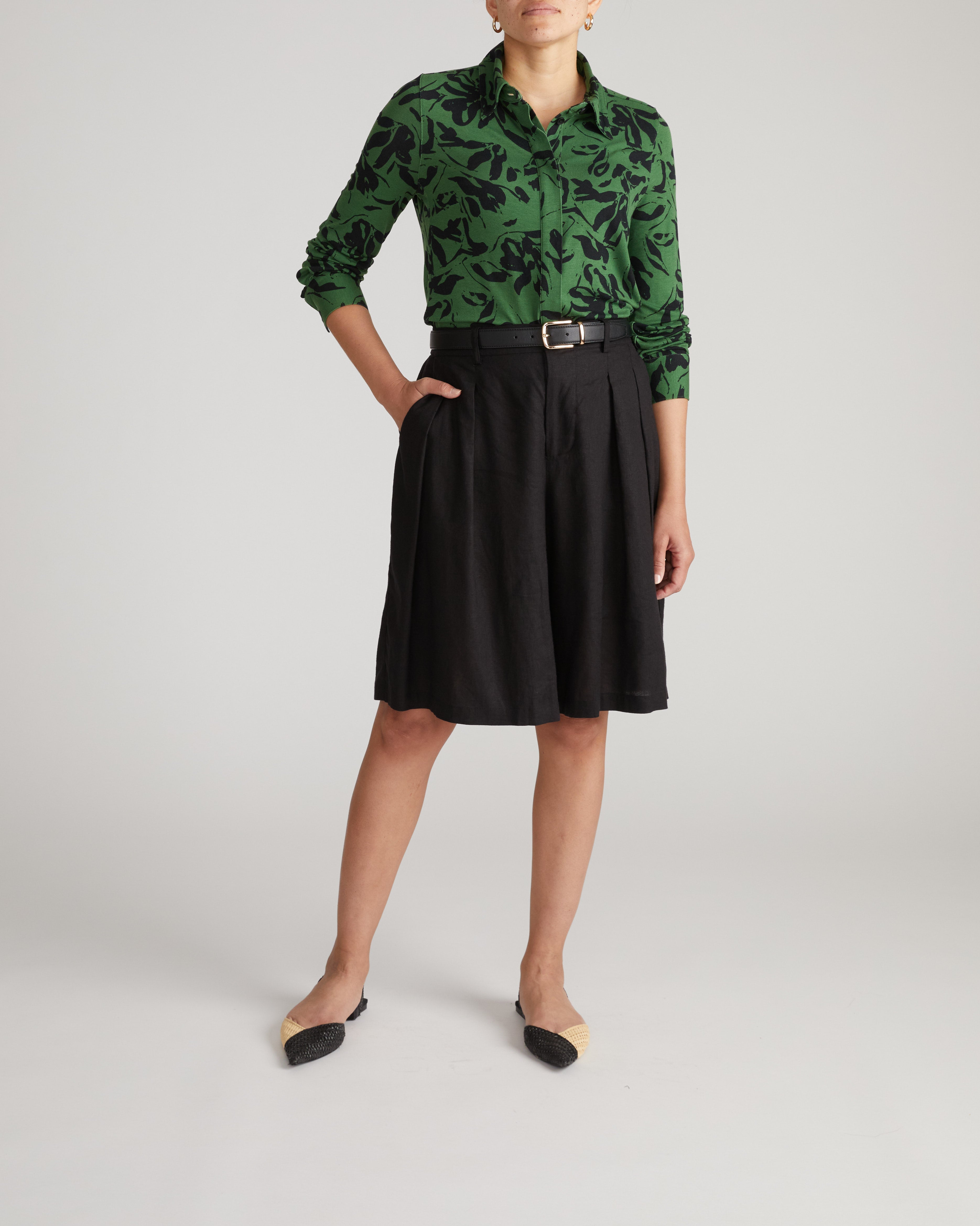 Elbe Liquid Jersey Shirt Classic Fit - Green Sgraffito Print