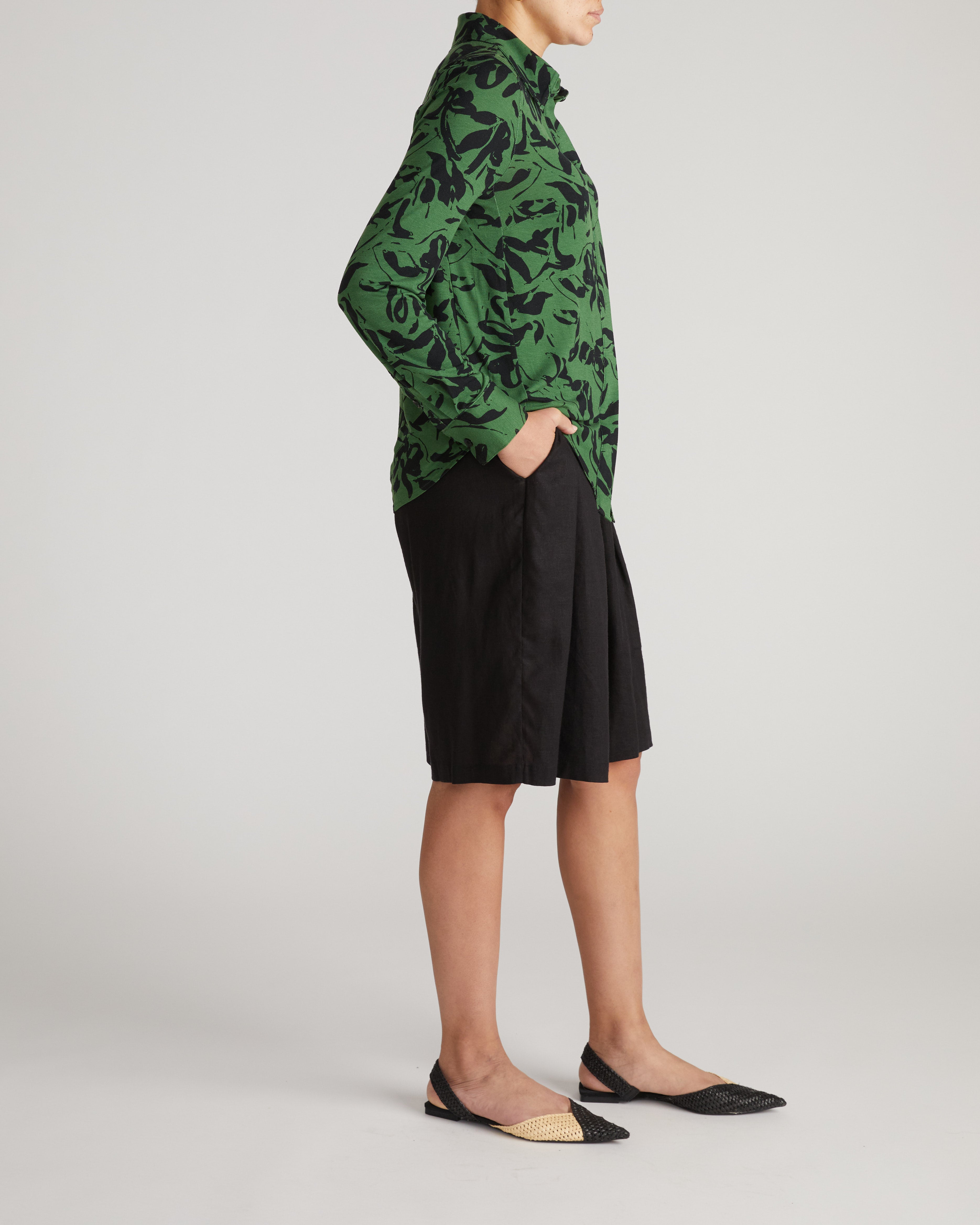 Elbe Liquid Jersey Shirt Classic Fit - Green Sgraffito Print