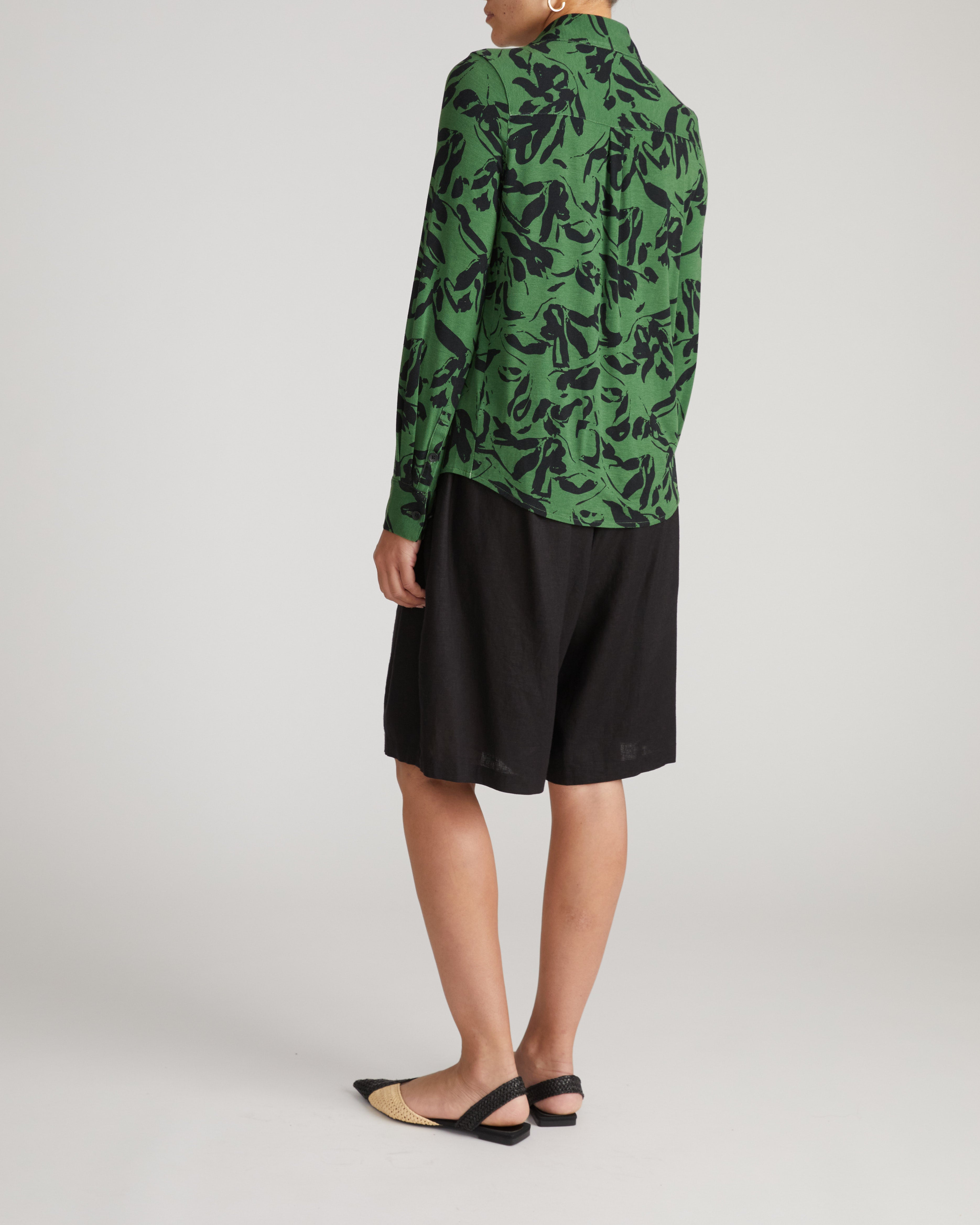 Elbe Liquid Jersey Shirt Classic Fit - Green Sgraffito Print