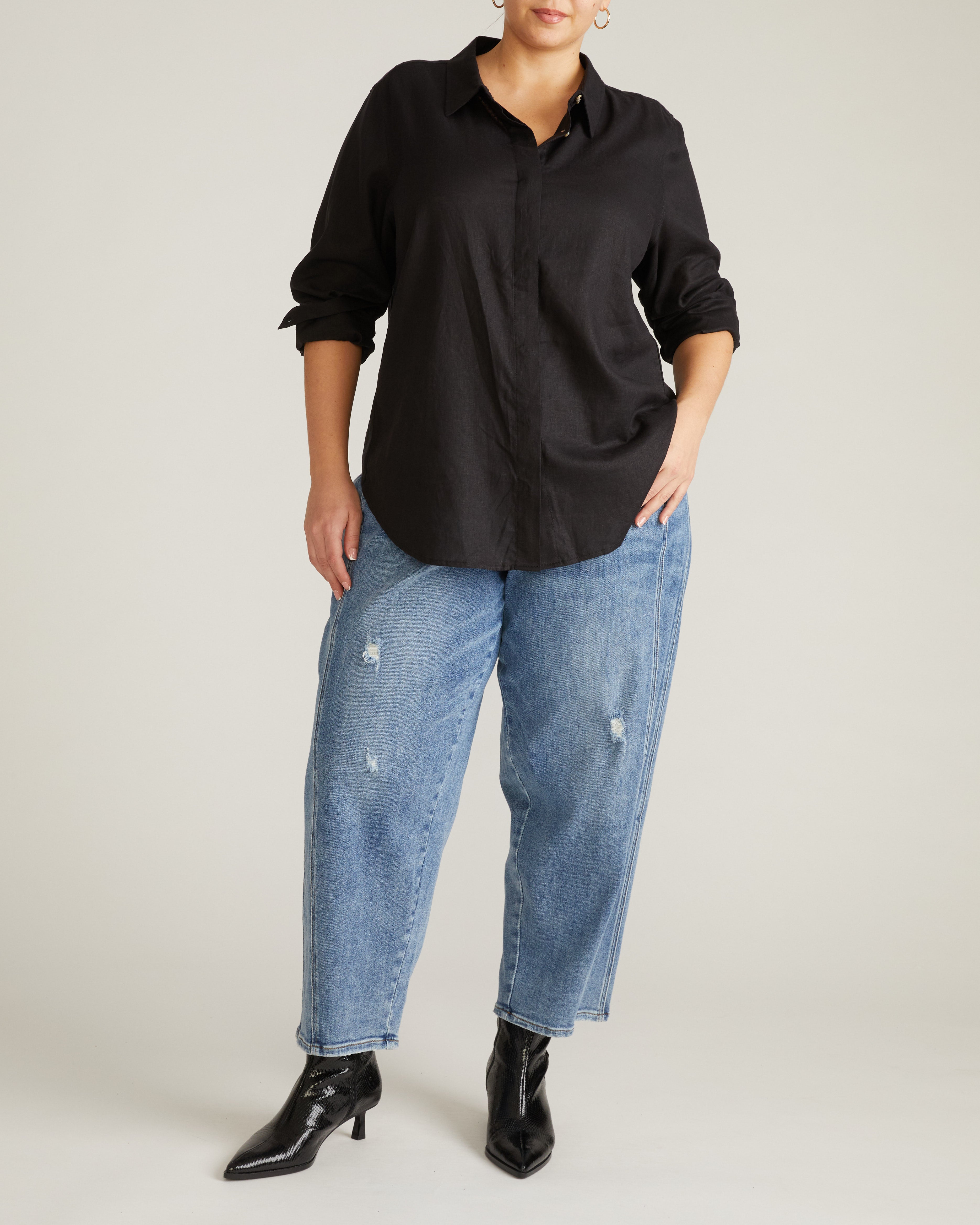 Elbe Stretch Linen Blend Shirt - Black