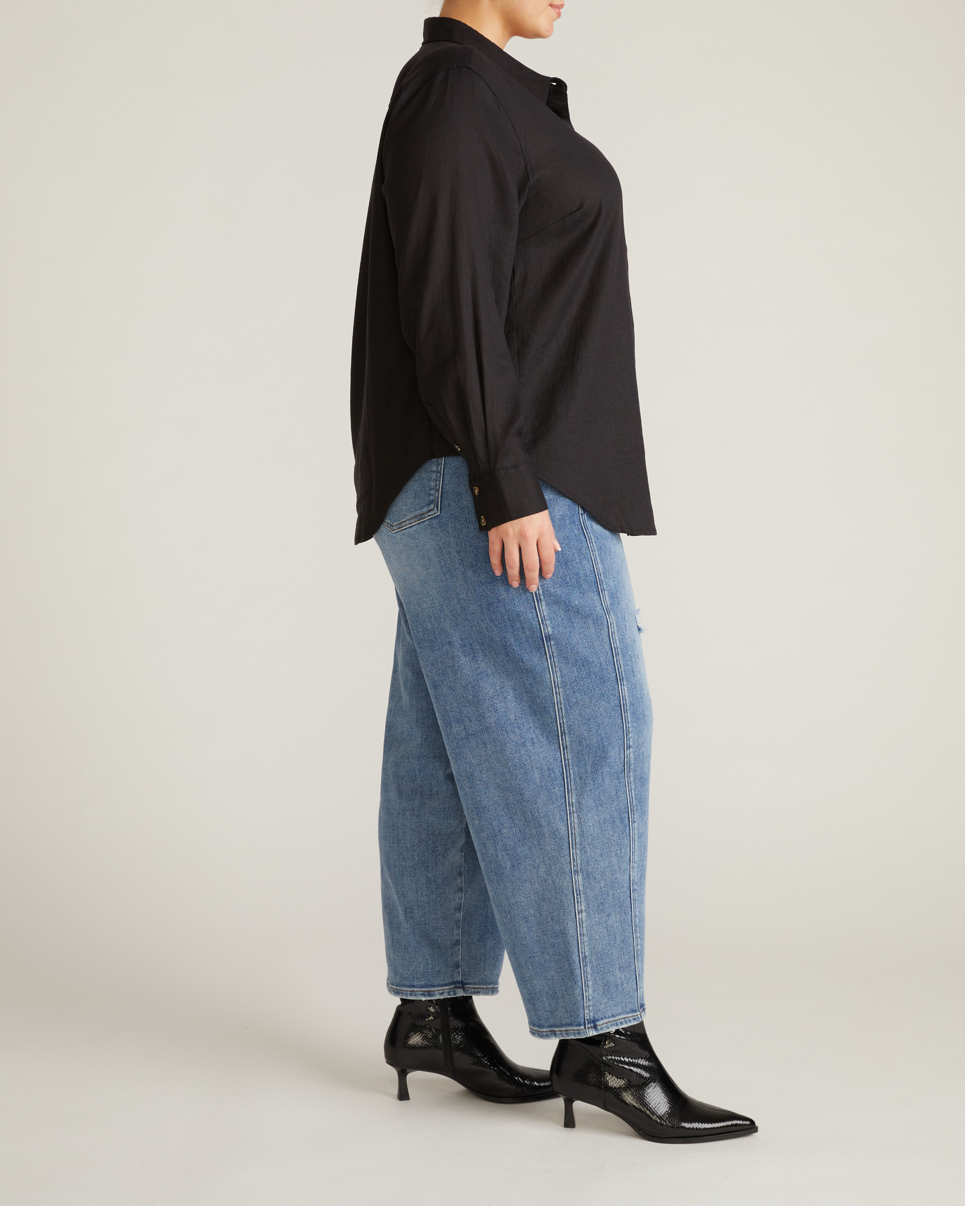 Elbe Stretch Linen Blend Shirt - Black