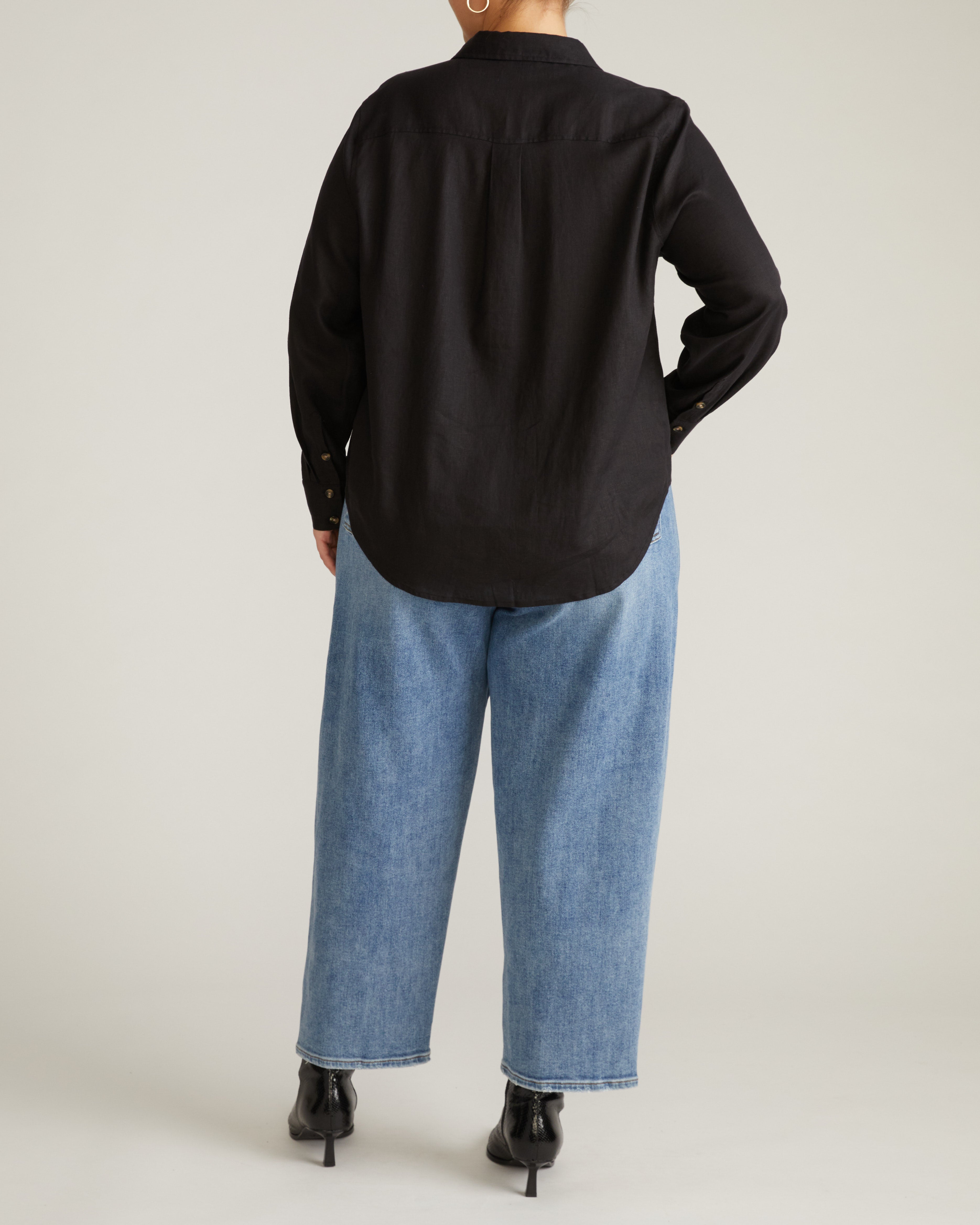 Elbe Stretch Linen Blend Shirt - Black