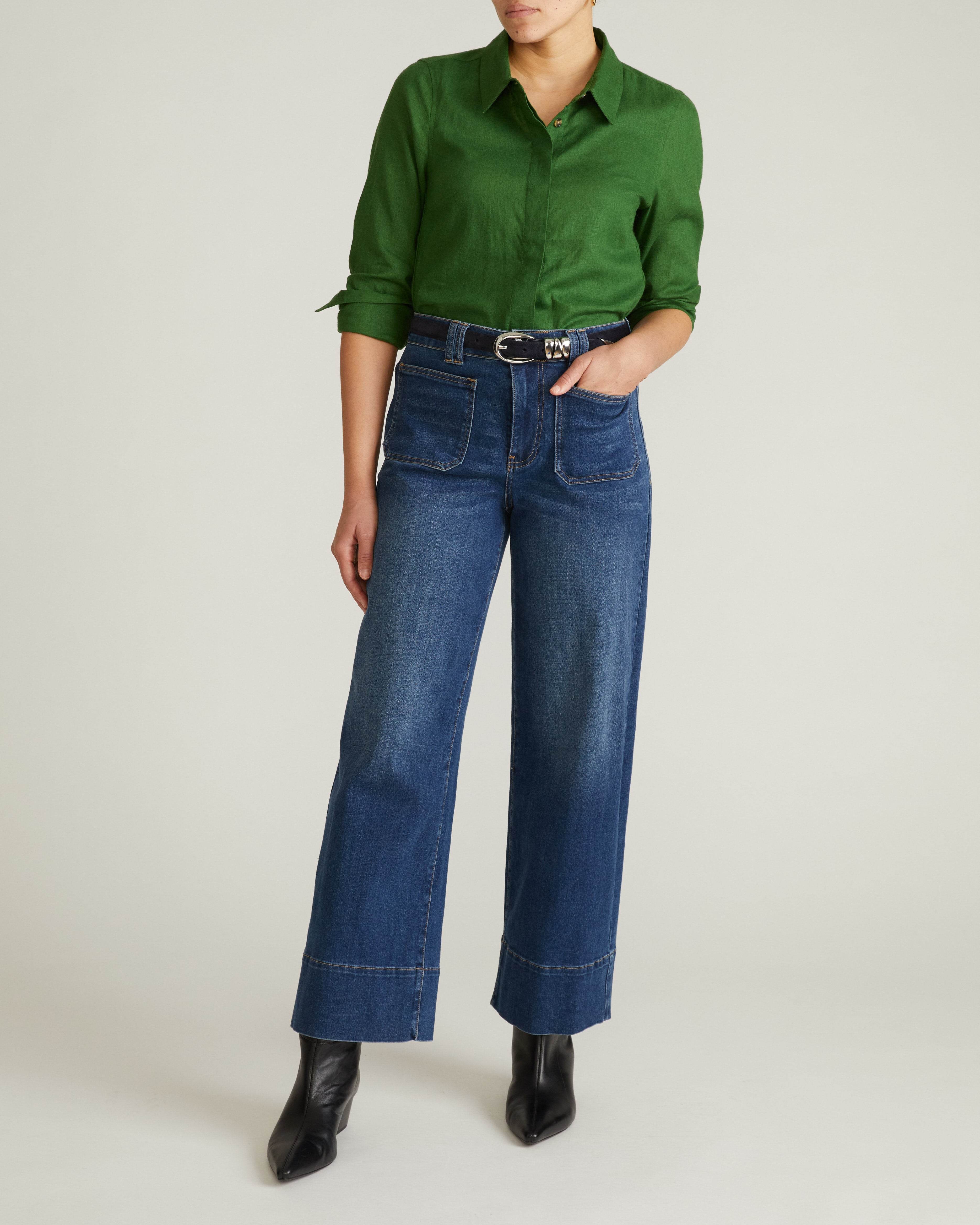 Elbe Stretch Linen Blend Shirt - Green Park