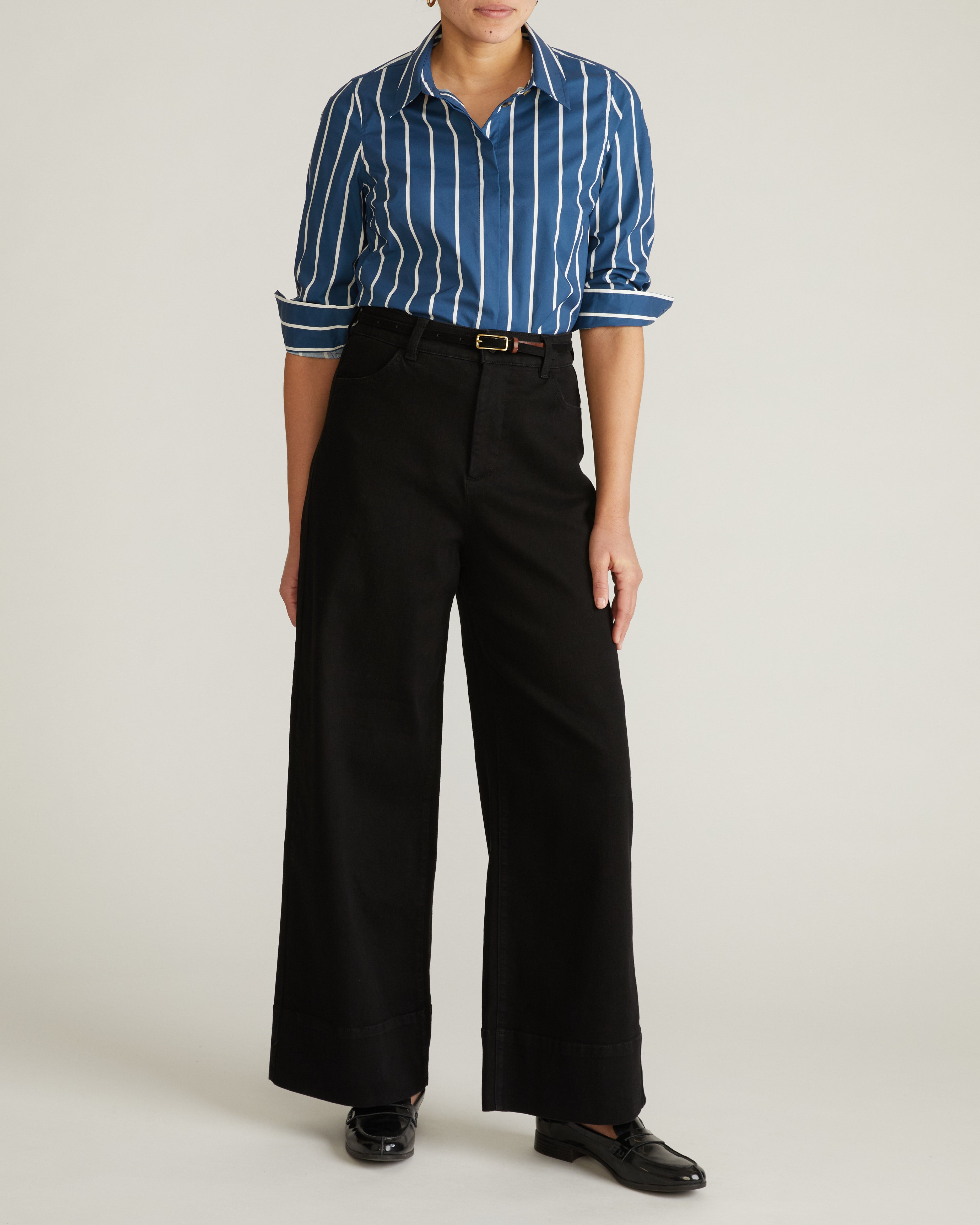 Elbe Stretch Poplin Shirt Classic Fit - Ensign Blue/White Stripe