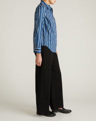 Elbe Stretch Poplin Shirt Classic Fit - Ensign Blue/White Stripe