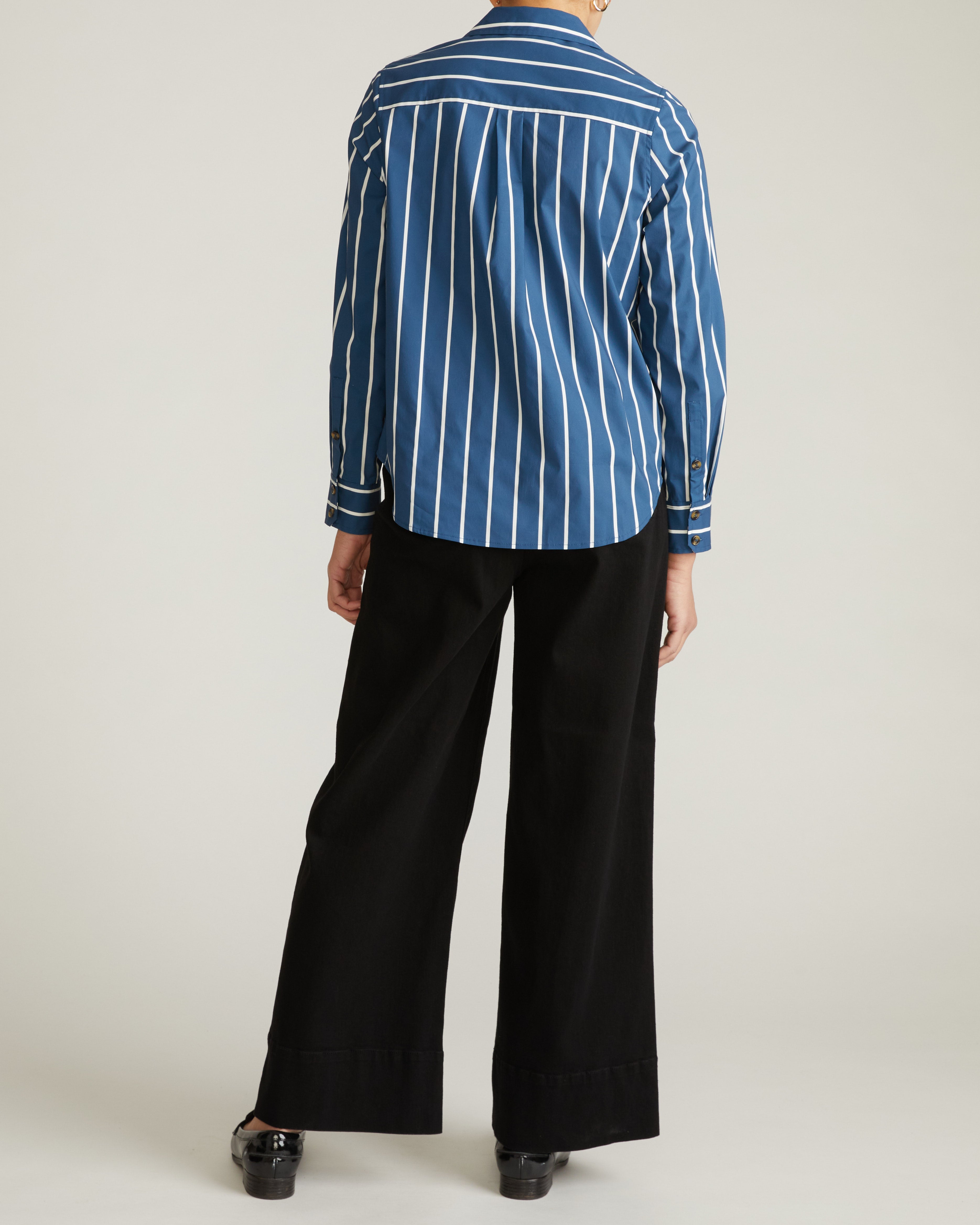 Elbe Stretch Poplin Shirt Classic Fit - Ensign Blue/White Stripe