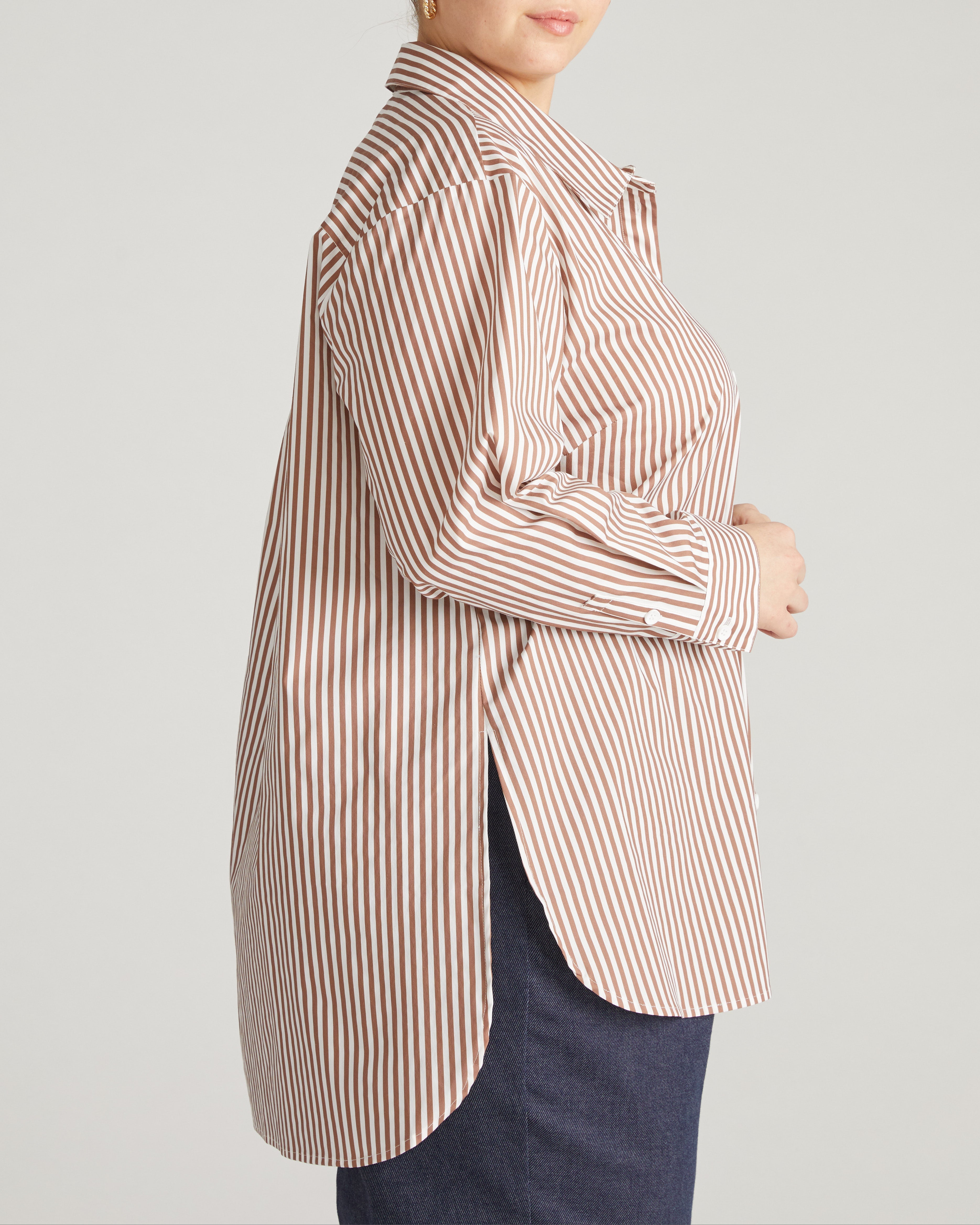 The Artist Oversized Poplin Shirt - Allspice/White Stripe