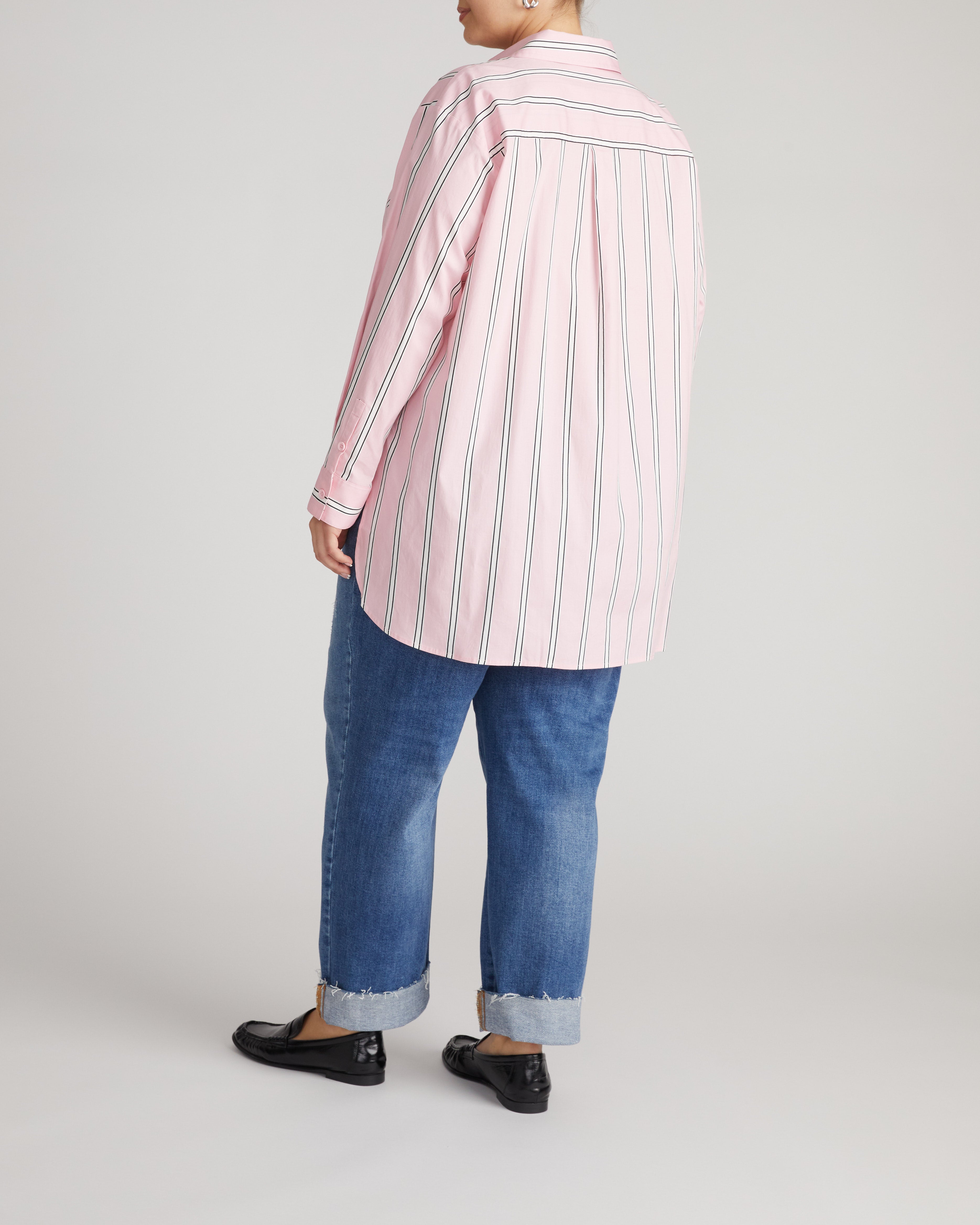 The Artist Oversized Poplin Shirt - Pink Horizon Stripe