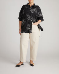 The Artist Oversized Poplin Shirt - Hibiscus Embroidery