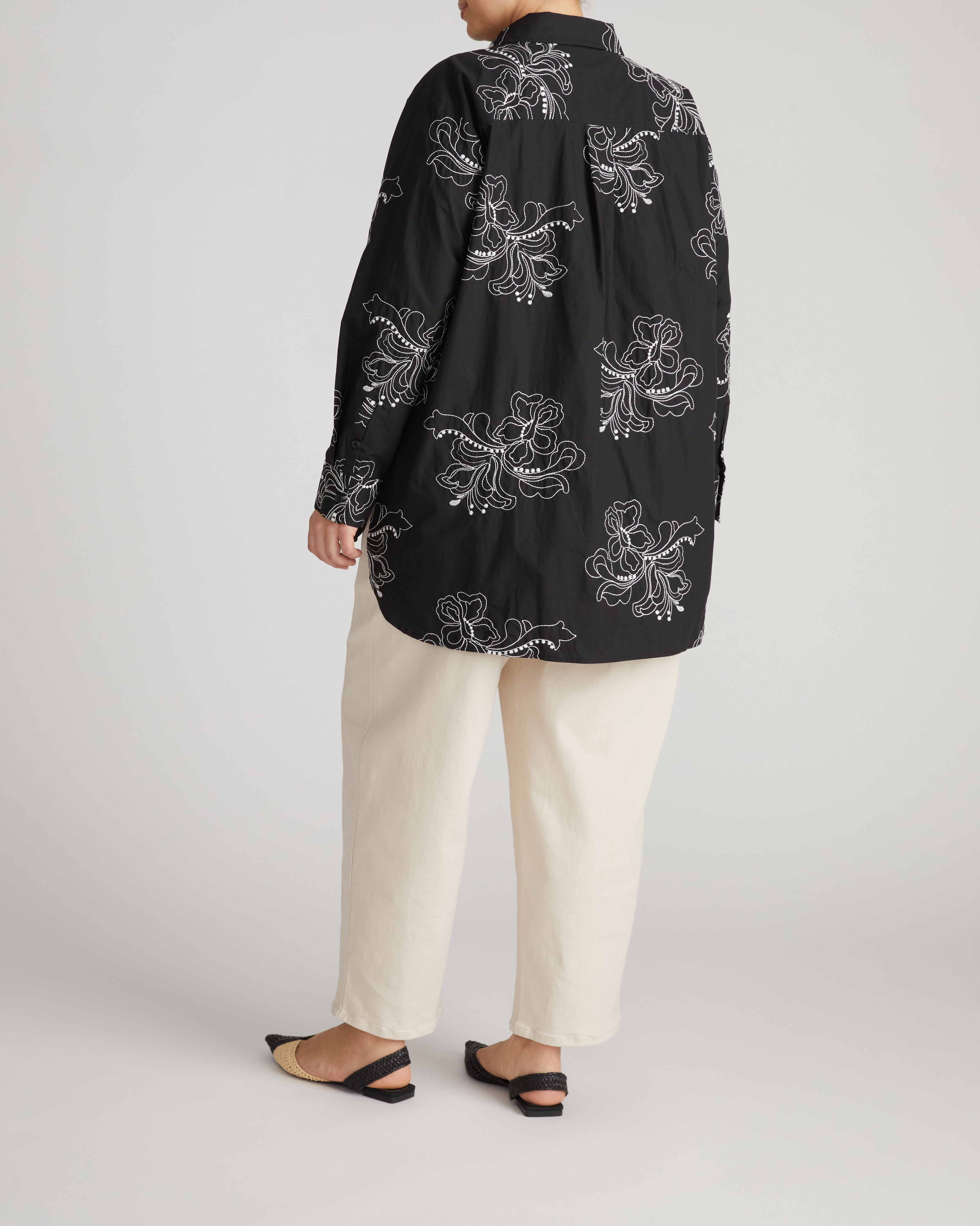 The Artist Oversized Poplin Shirt - Hibiscus Embroidery
