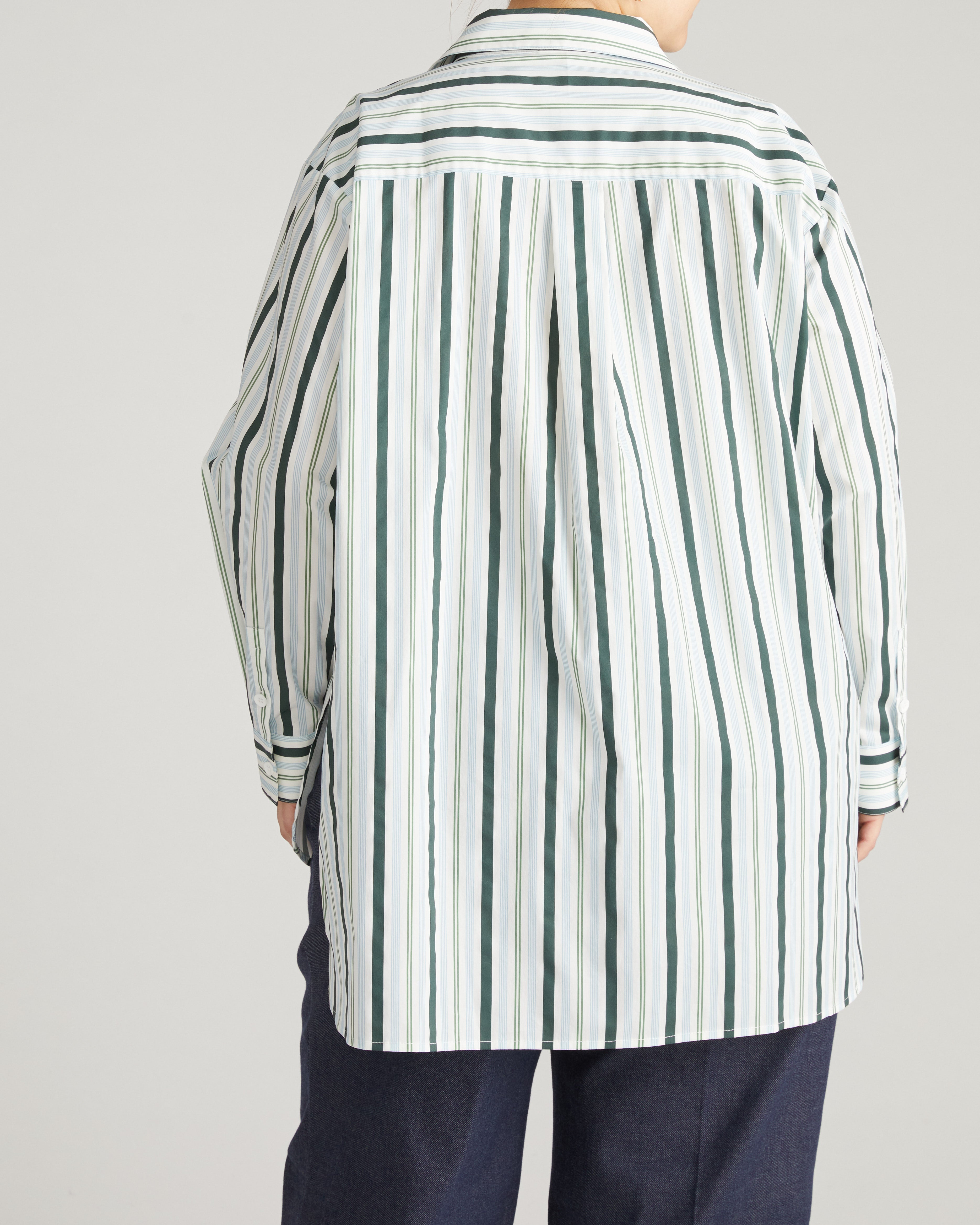 The Artist Oversized Poplin Shirt - Forest Green Multi Stripe