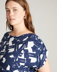 Helena Divine Jersey Gathered Tee - Navy Santiago Print