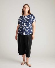 Helena Divine Jersey Gathered Tee - Navy Santiago Print