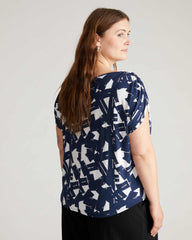 Helena Divine Jersey Gathered Tee - Navy Santiago Print