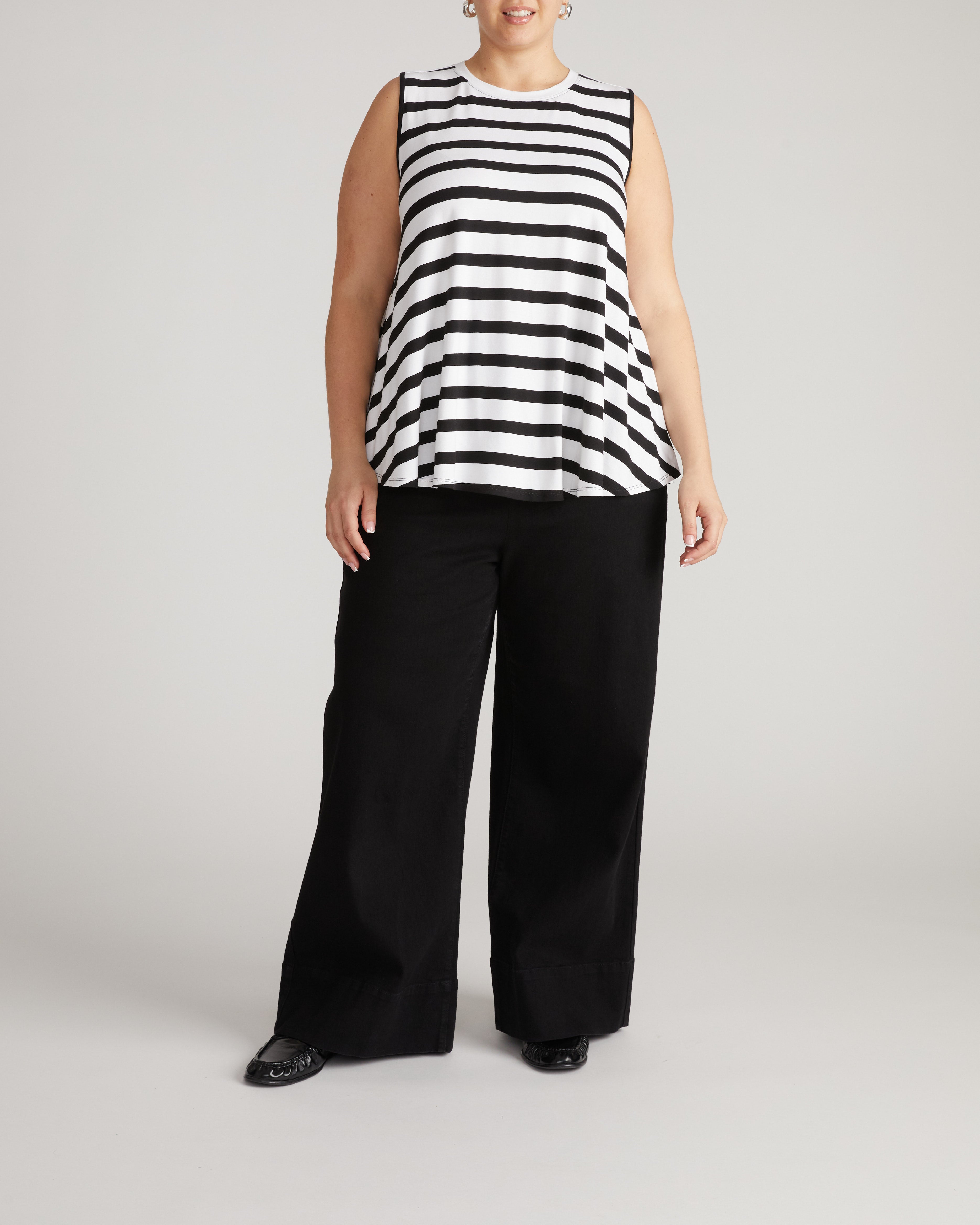 Heatwave Divine Jersey Flared Tank - Black/White Stripe