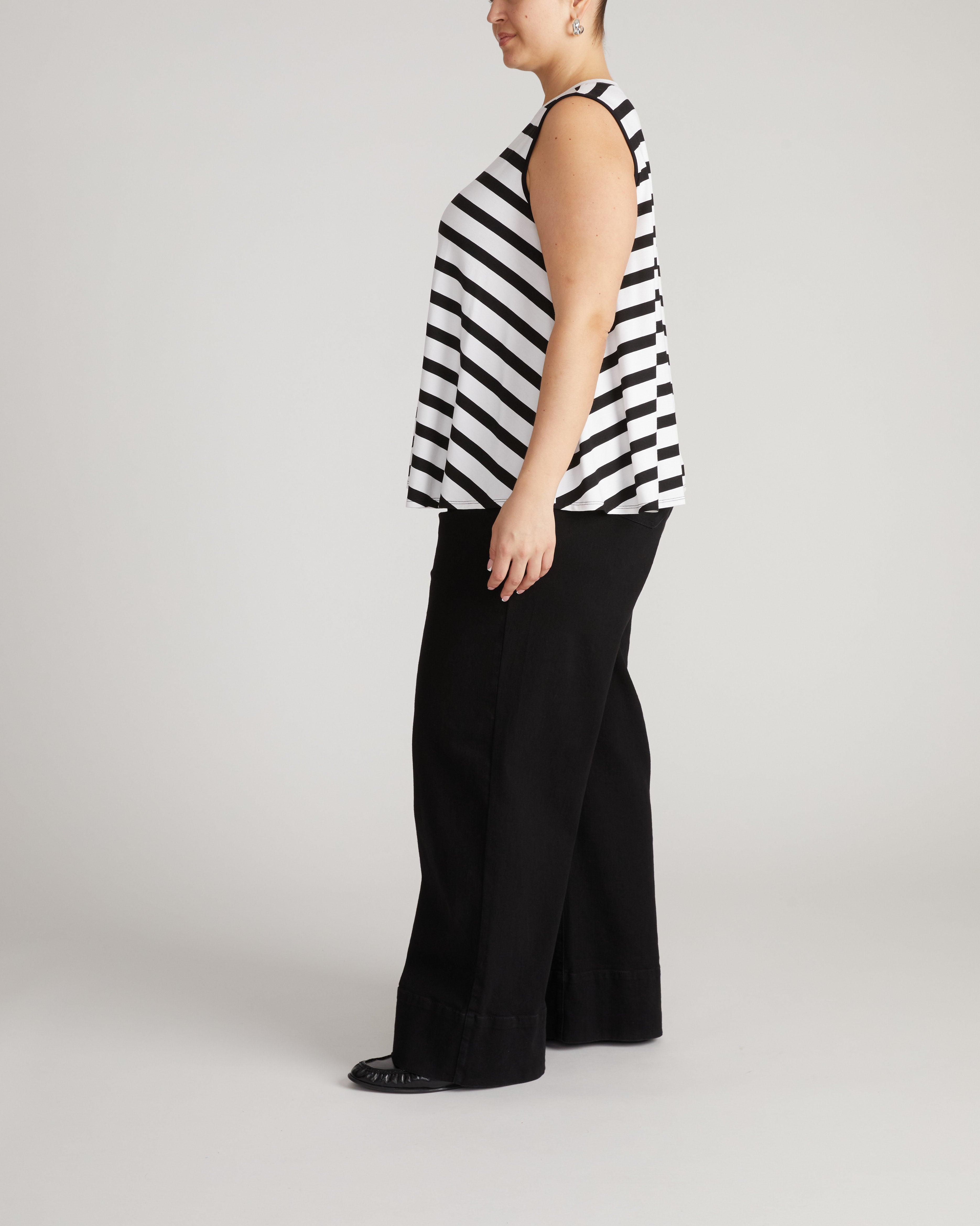 Heatwave Divine Jersey Flared Tank - Black/White Stripe