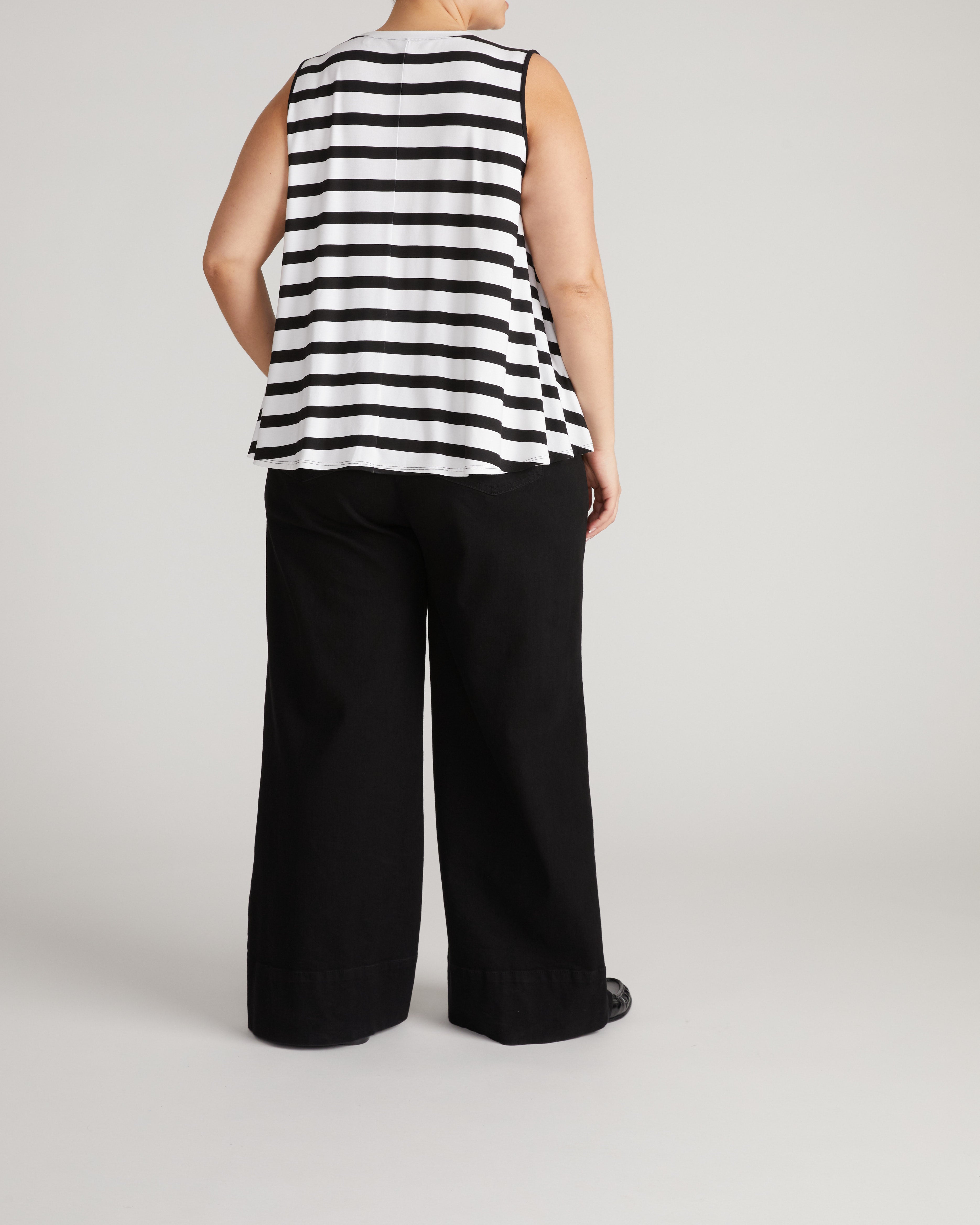 Heatwave Divine Jersey Flared Tank - Black/White Stripe