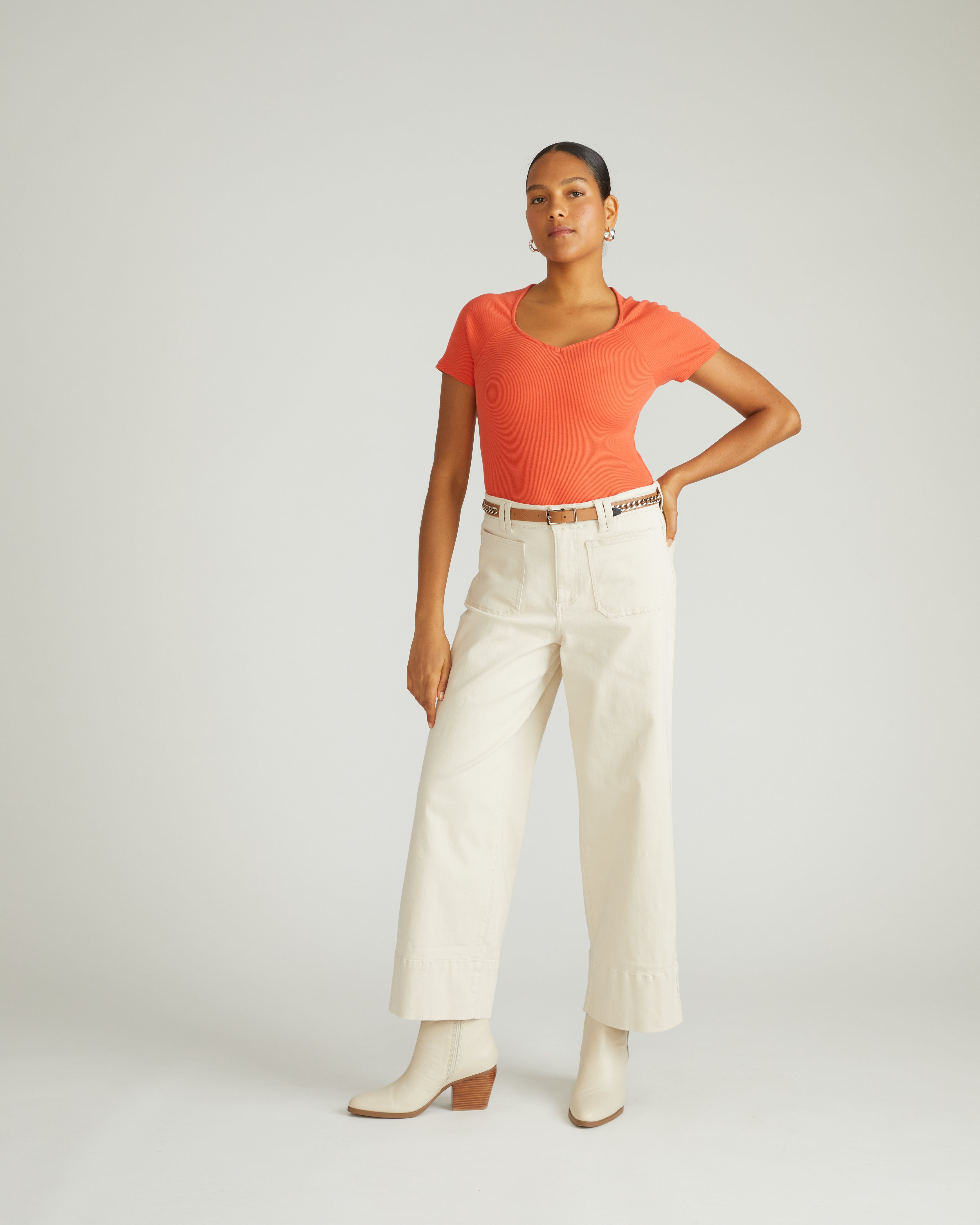 Carey Ribbed Sweetheart Tee - Coral Reef