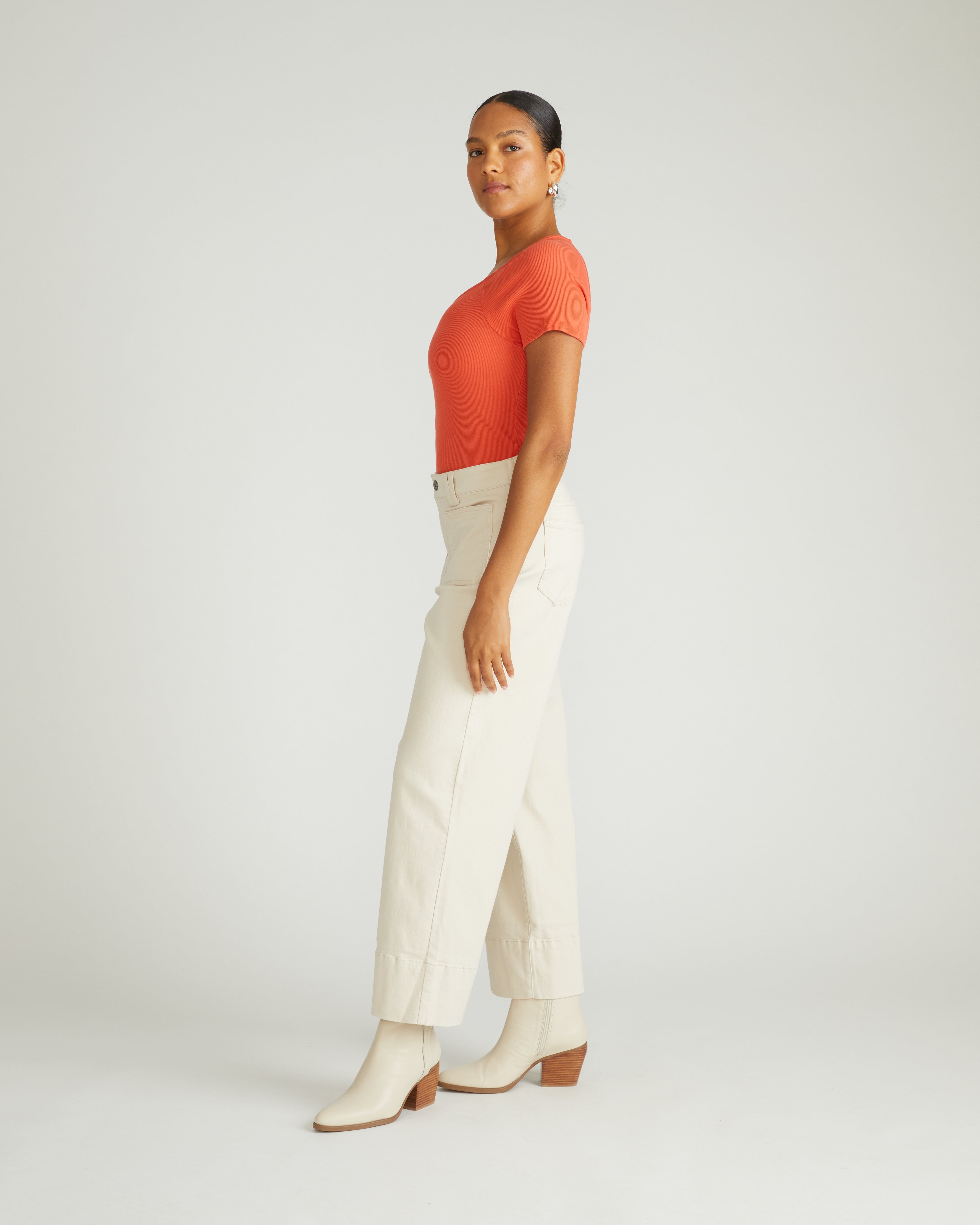 Carey Ribbed Sweetheart Tee - Coral Reef