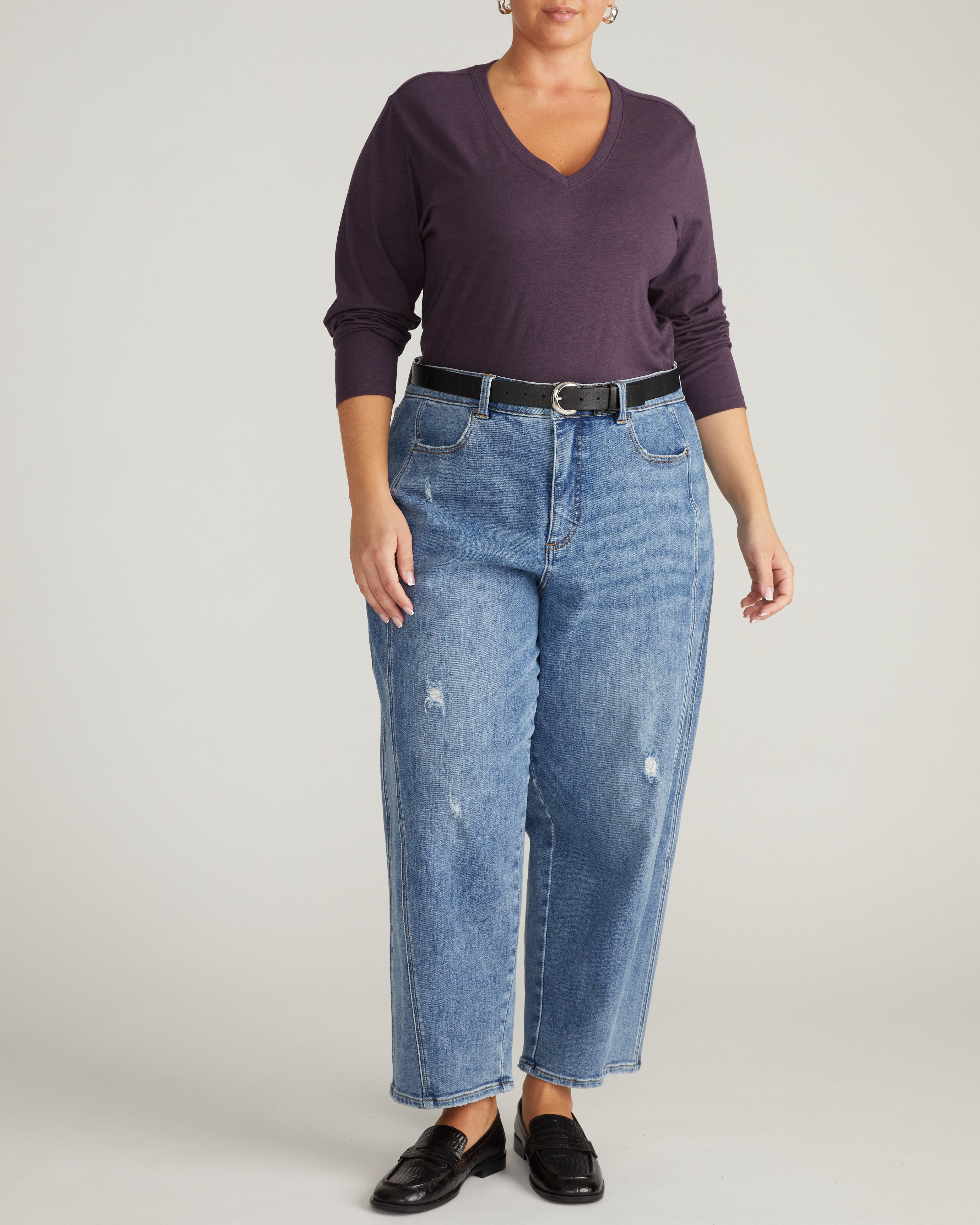Light-As-Air Long Sleeve V Neck Tee - Purple Jewel