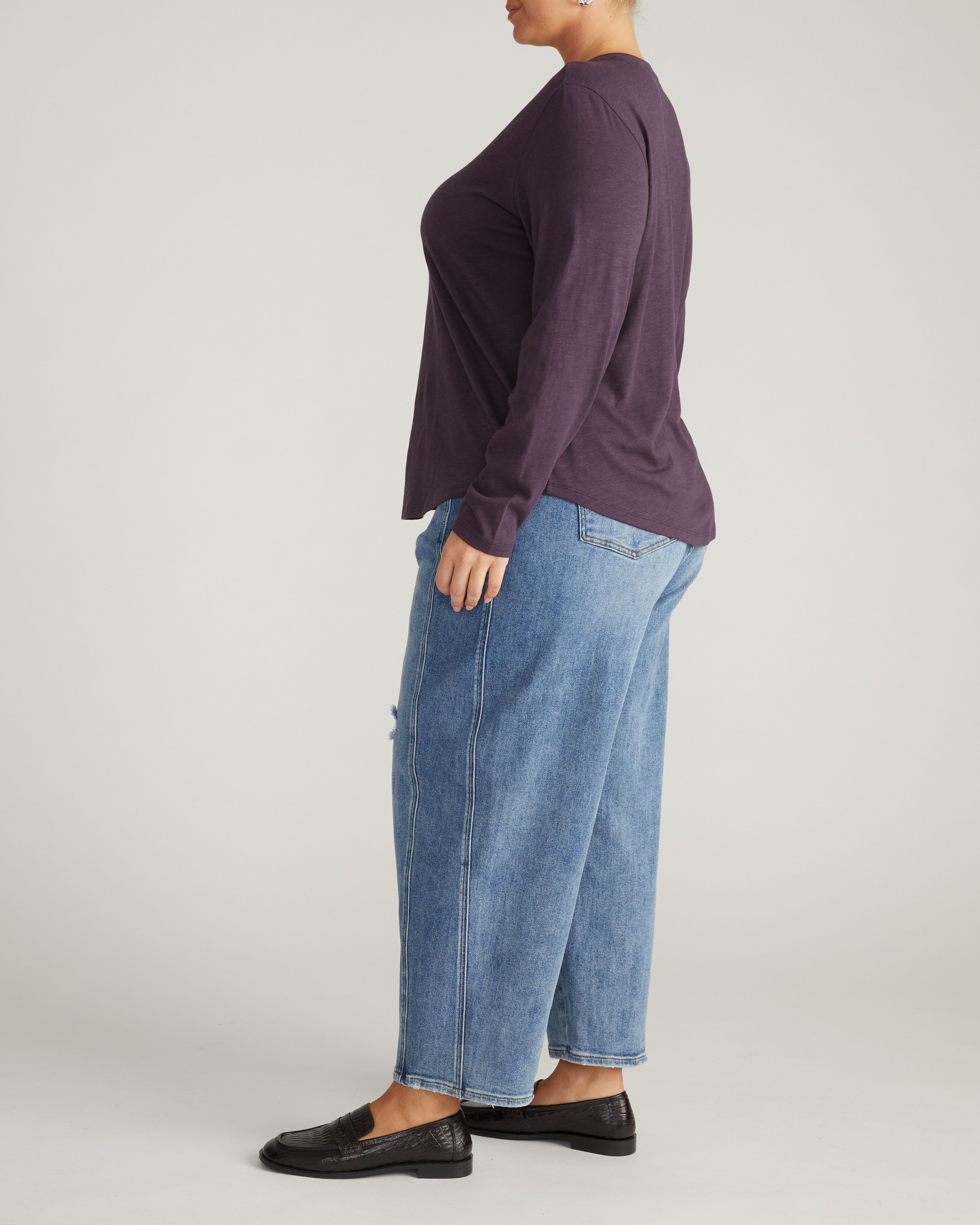 Light-As-Air Long Sleeve V Neck Tee - Purple Jewel