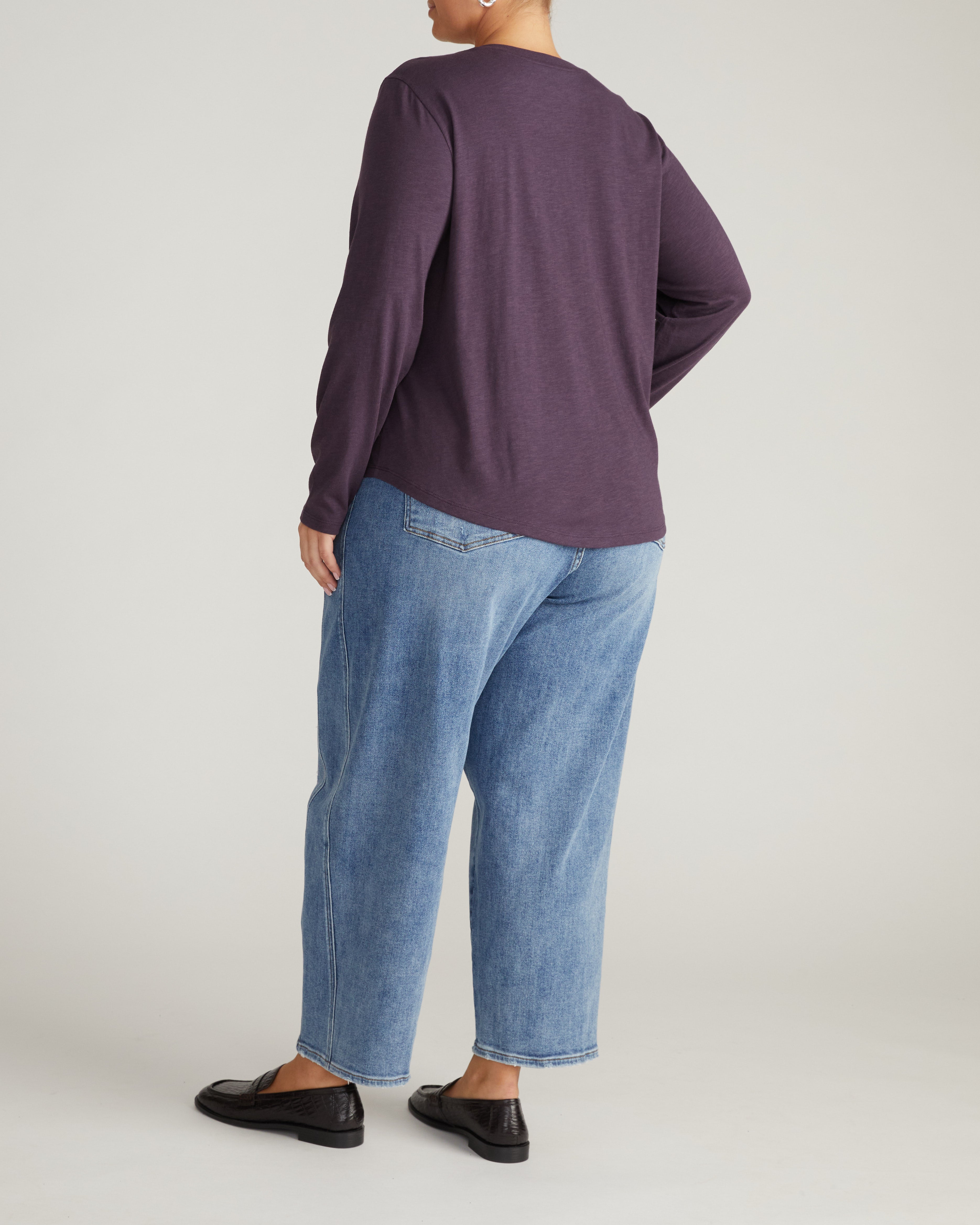 Light-As-Air Long Sleeve V Neck Tee - Purple Jewel