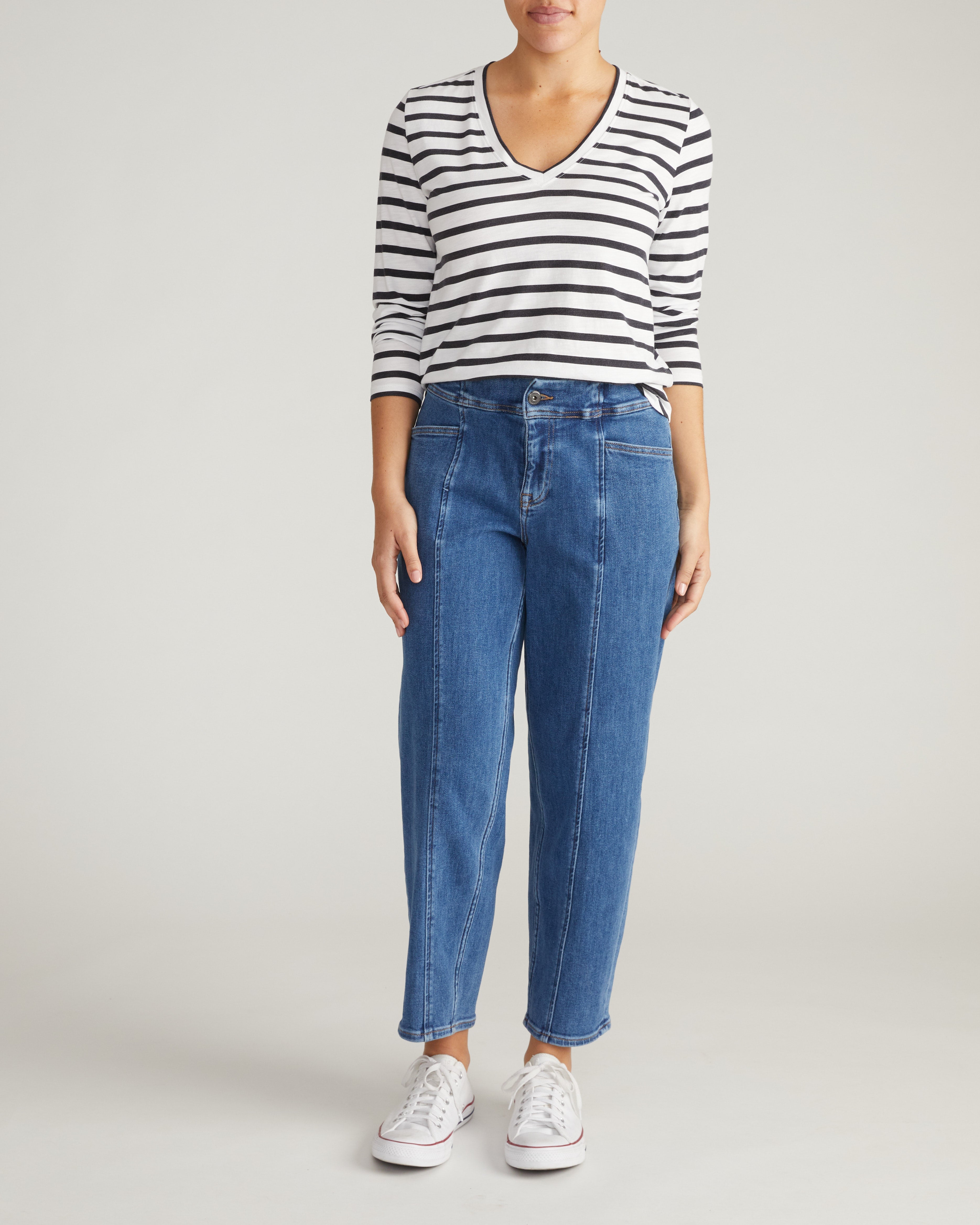 Light-As-Air Long Sleeve V Neck Tee - Zen Stripe