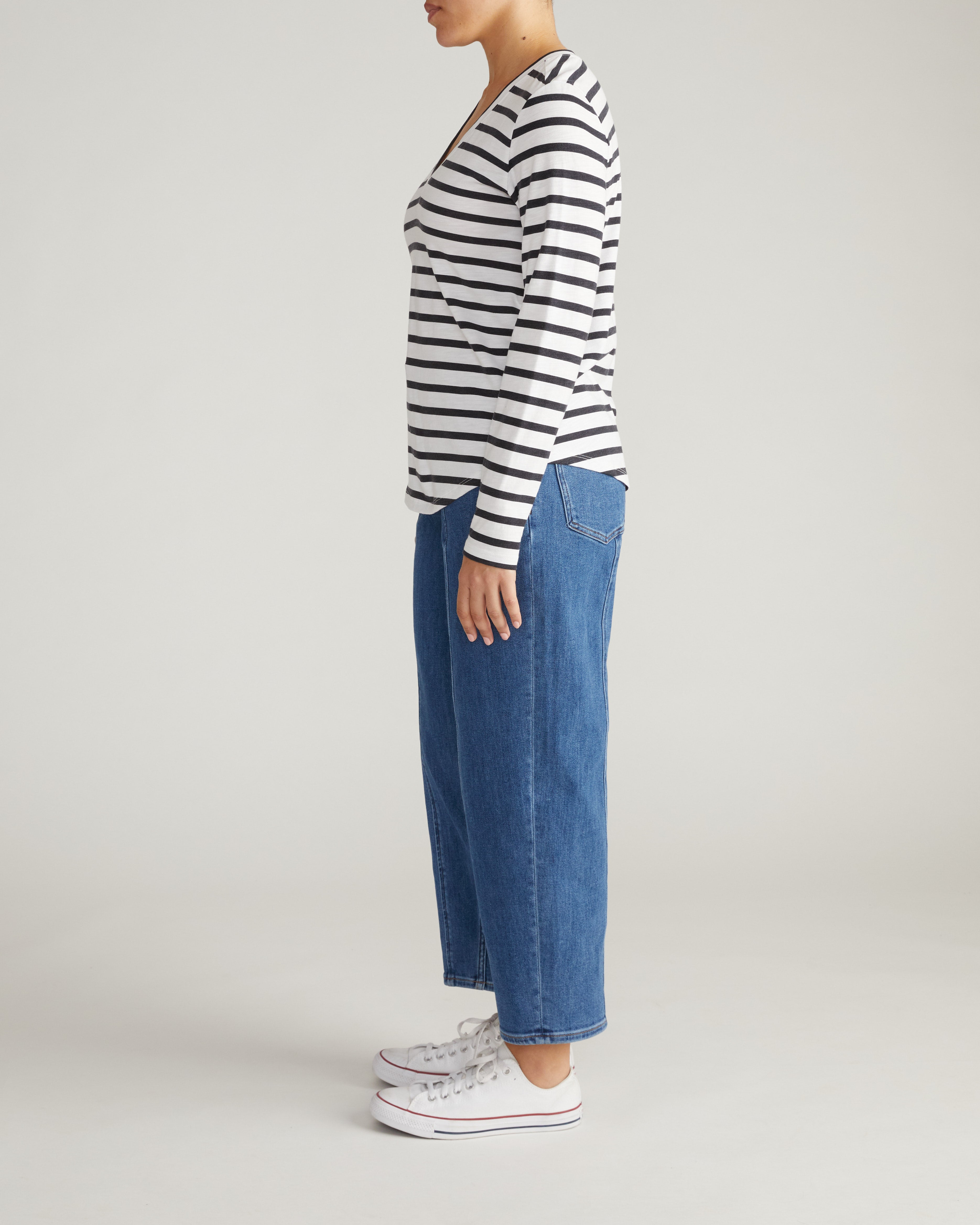 Light-As-Air Long Sleeve V Neck Tee - Zen Stripe