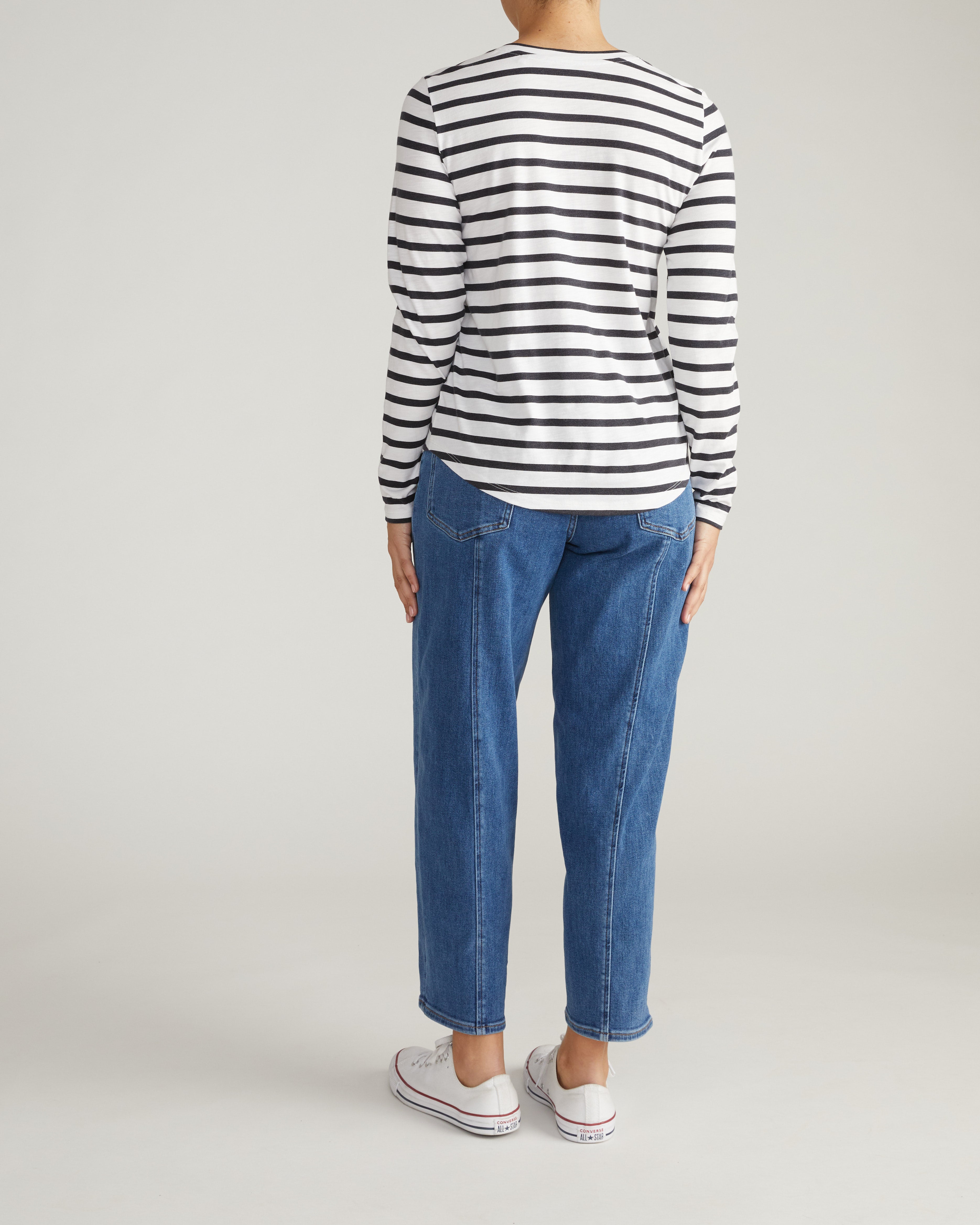 Light-As-Air Long Sleeve V Neck Tee - Zen Stripe