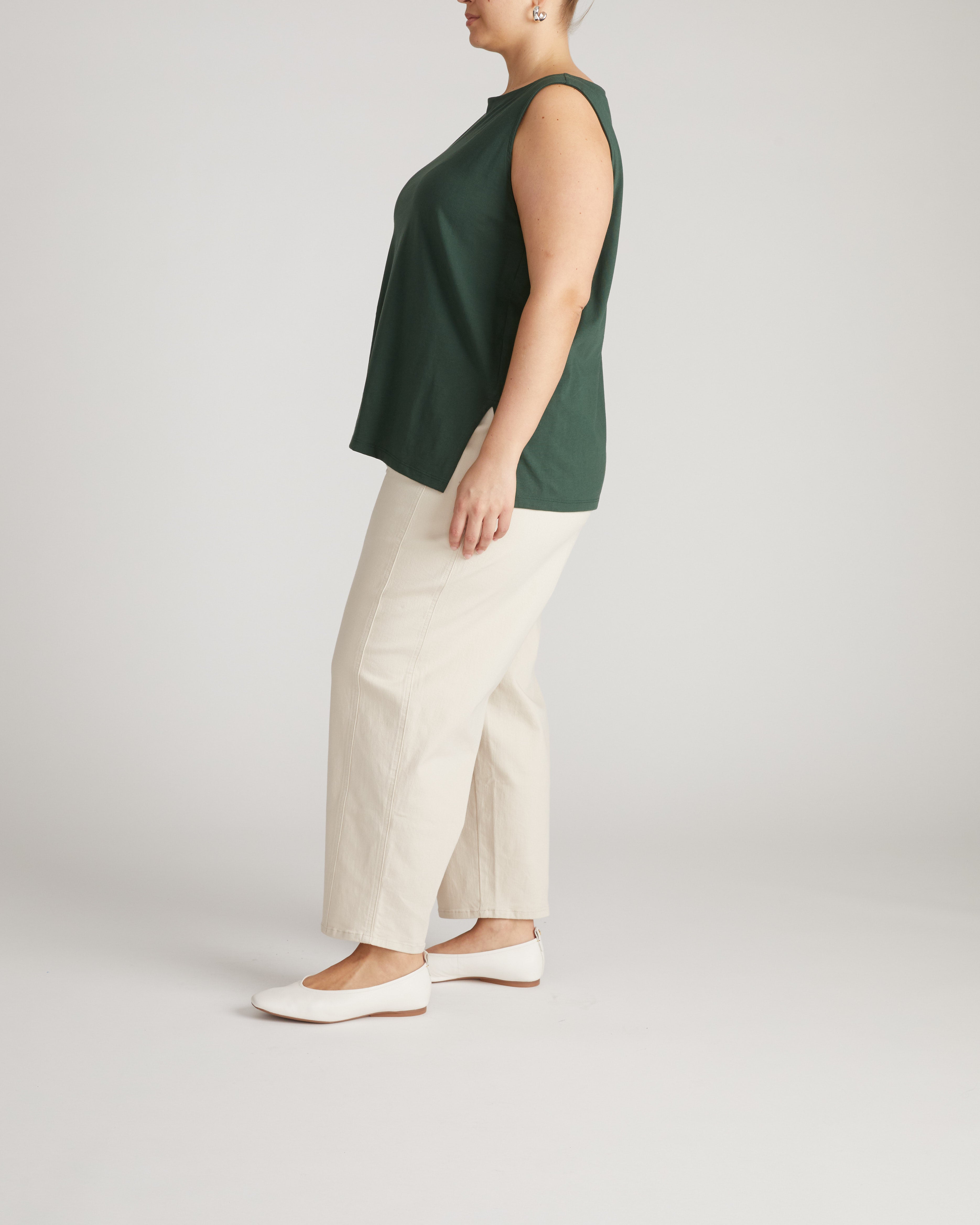 Noyack Breton Stripe Boatneck Tank - Solid Conifer