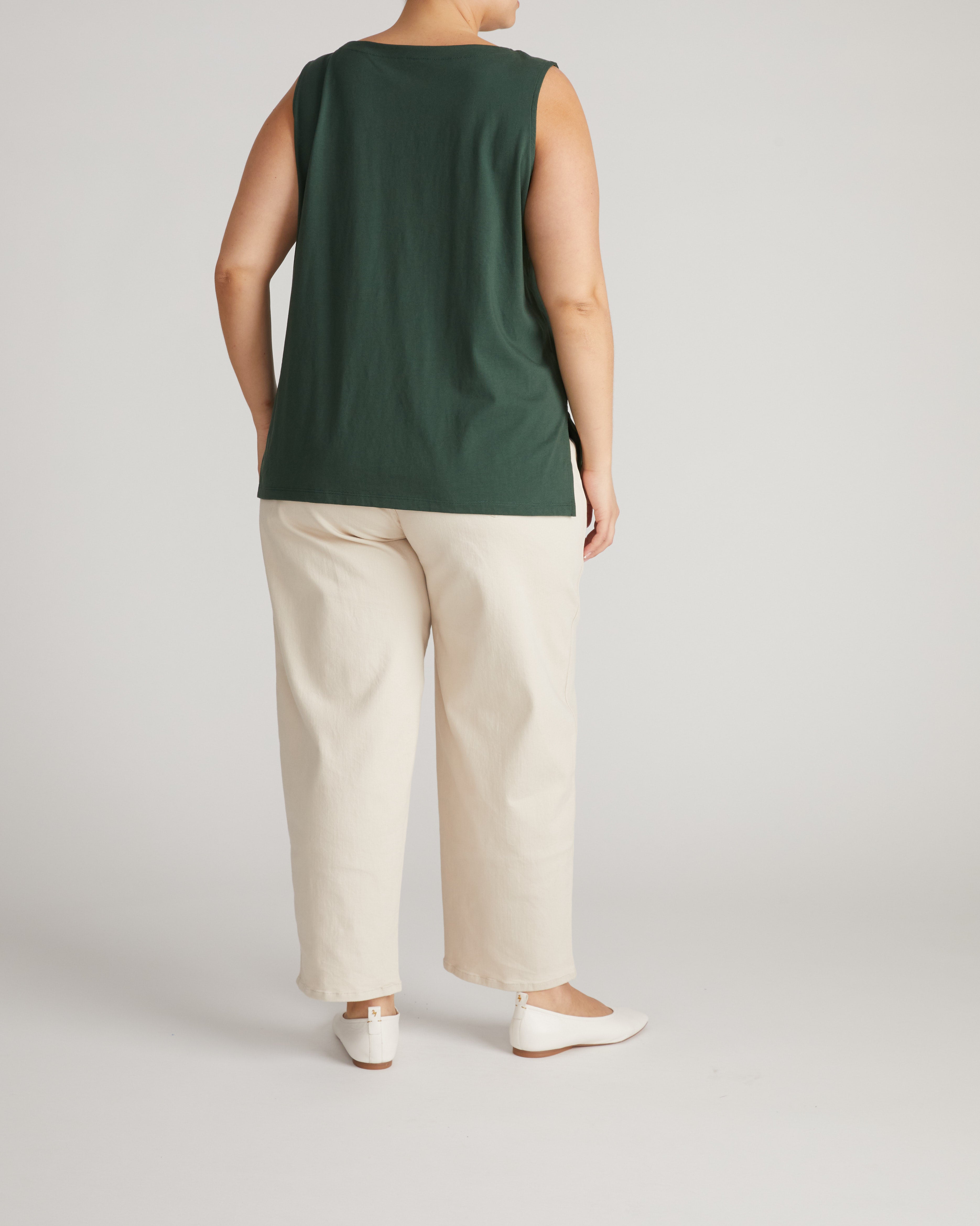Noyack Breton Stripe Boatneck Tank - Solid Conifer