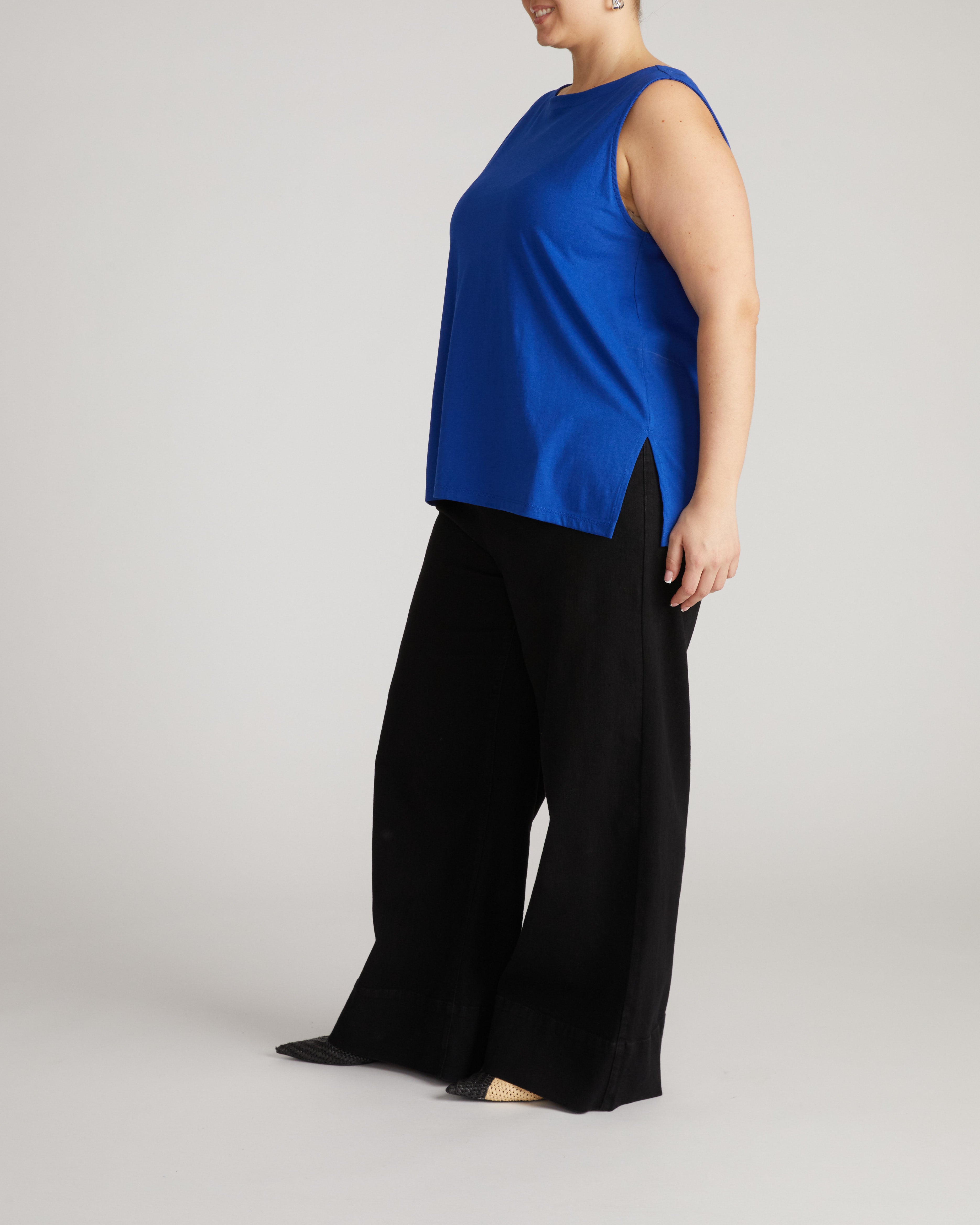 Noyack Breton Stripe Boatneck Tank - Solid Ultramarine