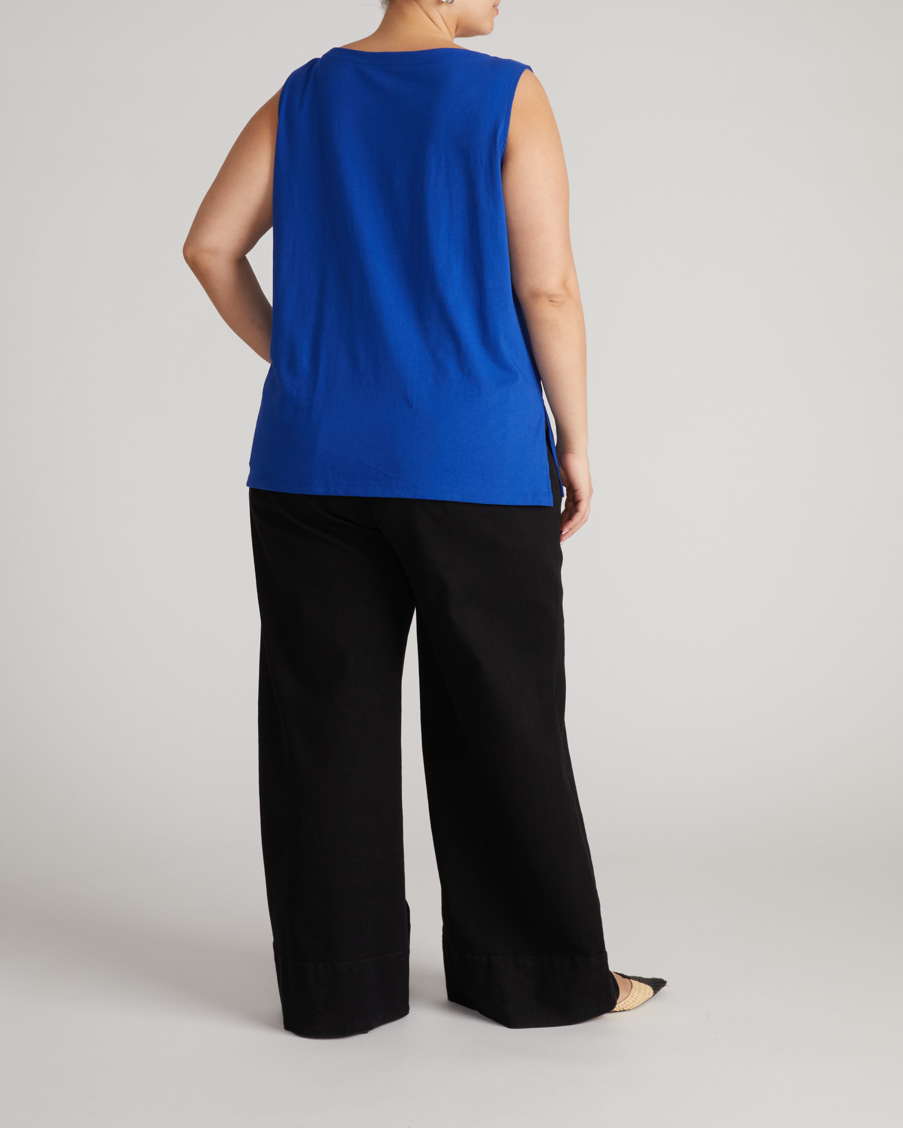 Noyack Breton Stripe Boatneck Tank - Solid Ultramarine