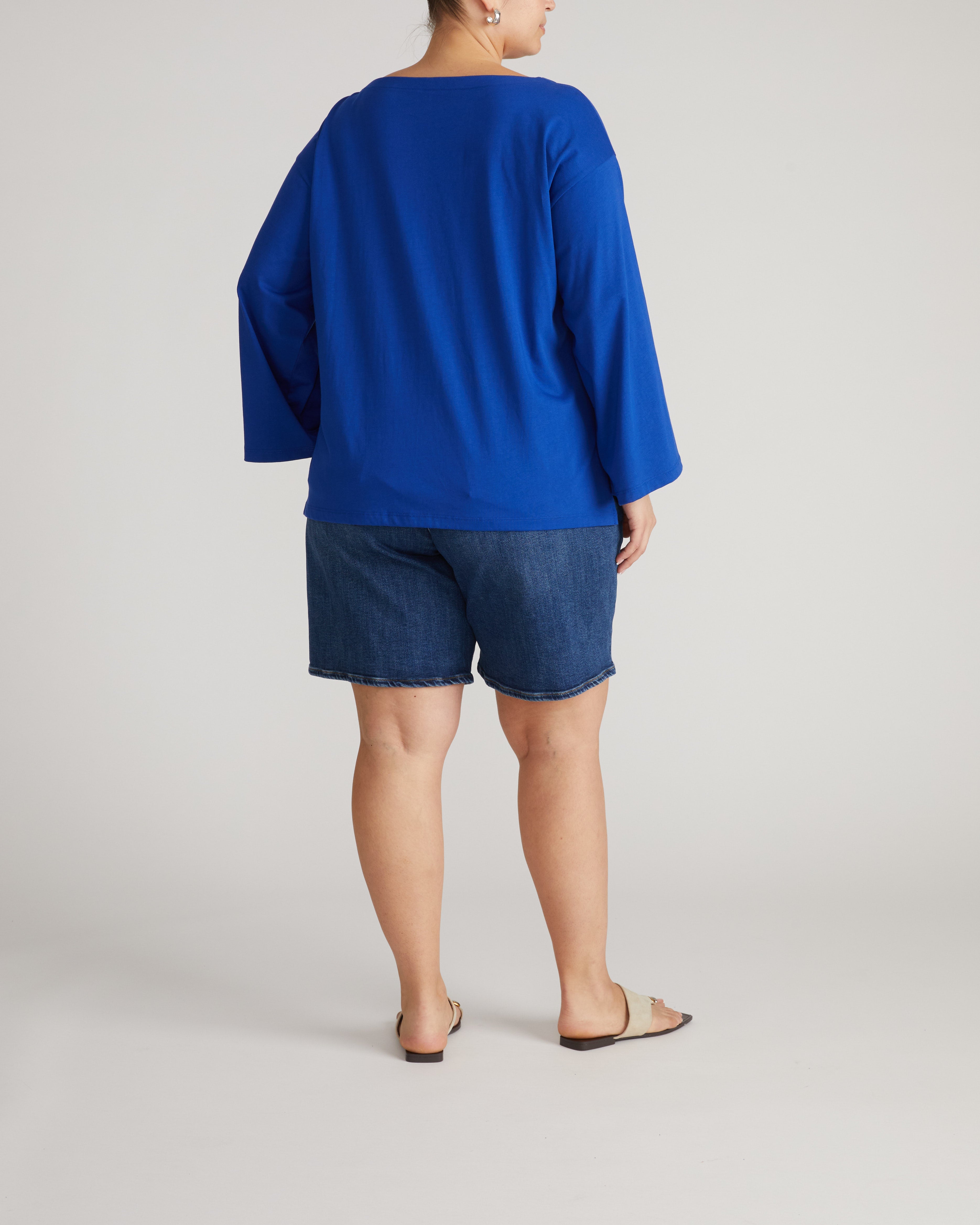 Montauk Breton Stripe Bell Sleeve Top - Solid Ultramarine