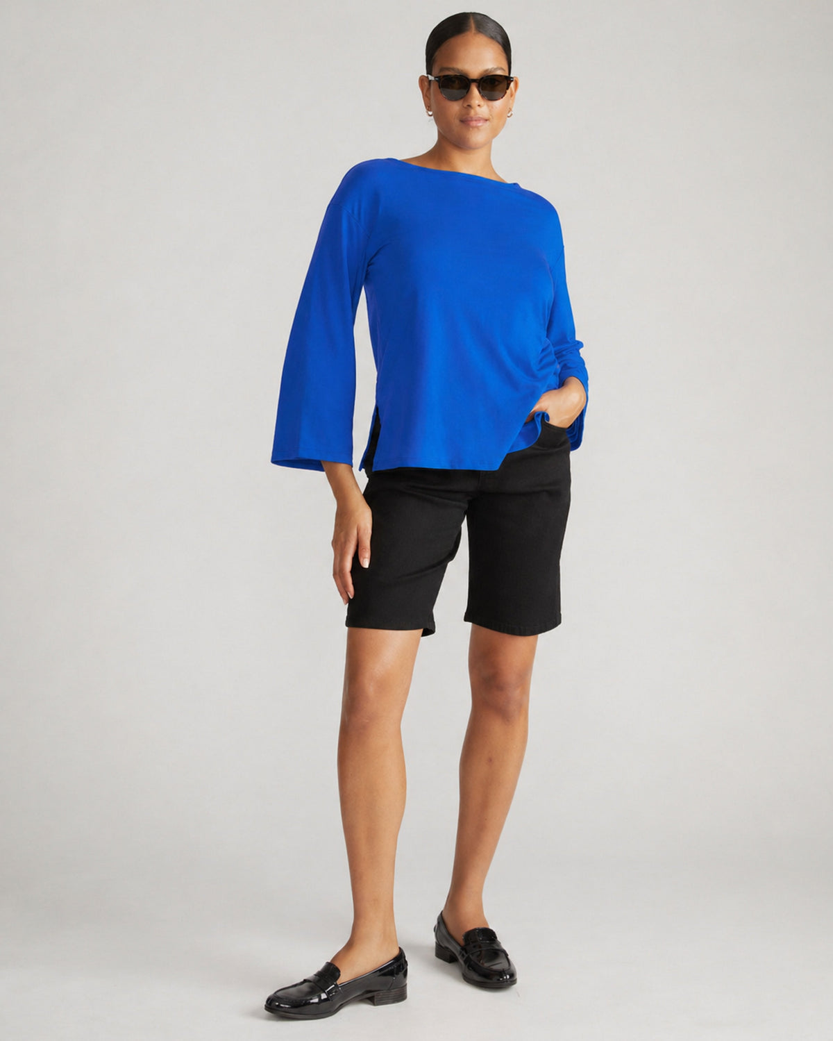Montauk Breton Stripe Bell Sleeve Top - Solid Ultramarine