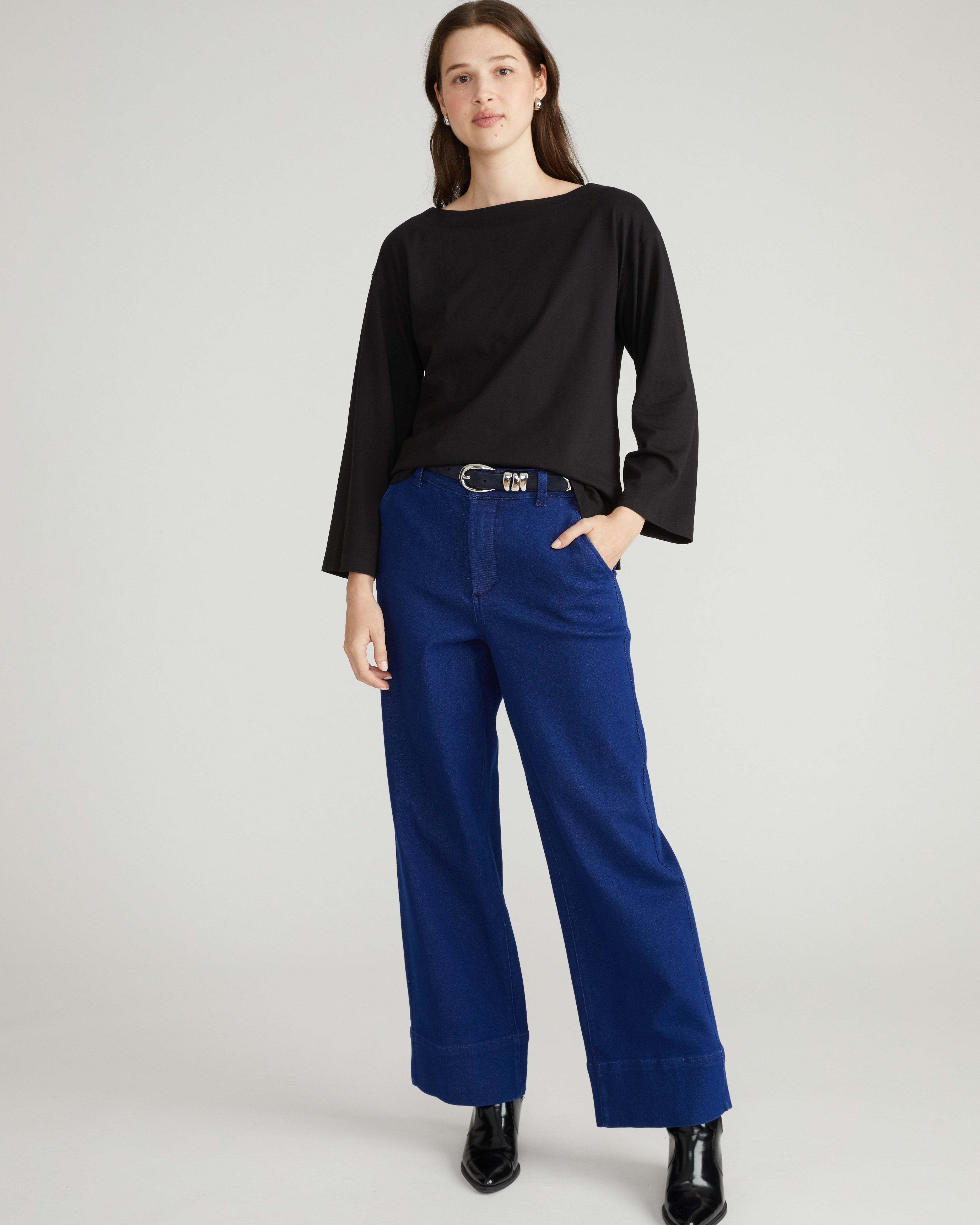 Montauk Breton Stripe Bell Sleeve Top - Solid Black