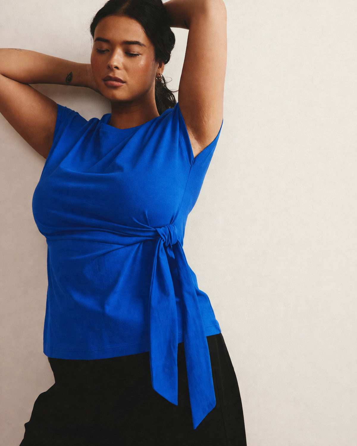 Crescent Breton Stripe Knot Tee - Solid Ultramarine
