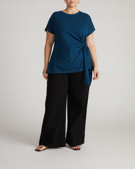 Crescent Breton Stripe Knot Tee - Deep Teal/Black Stripe