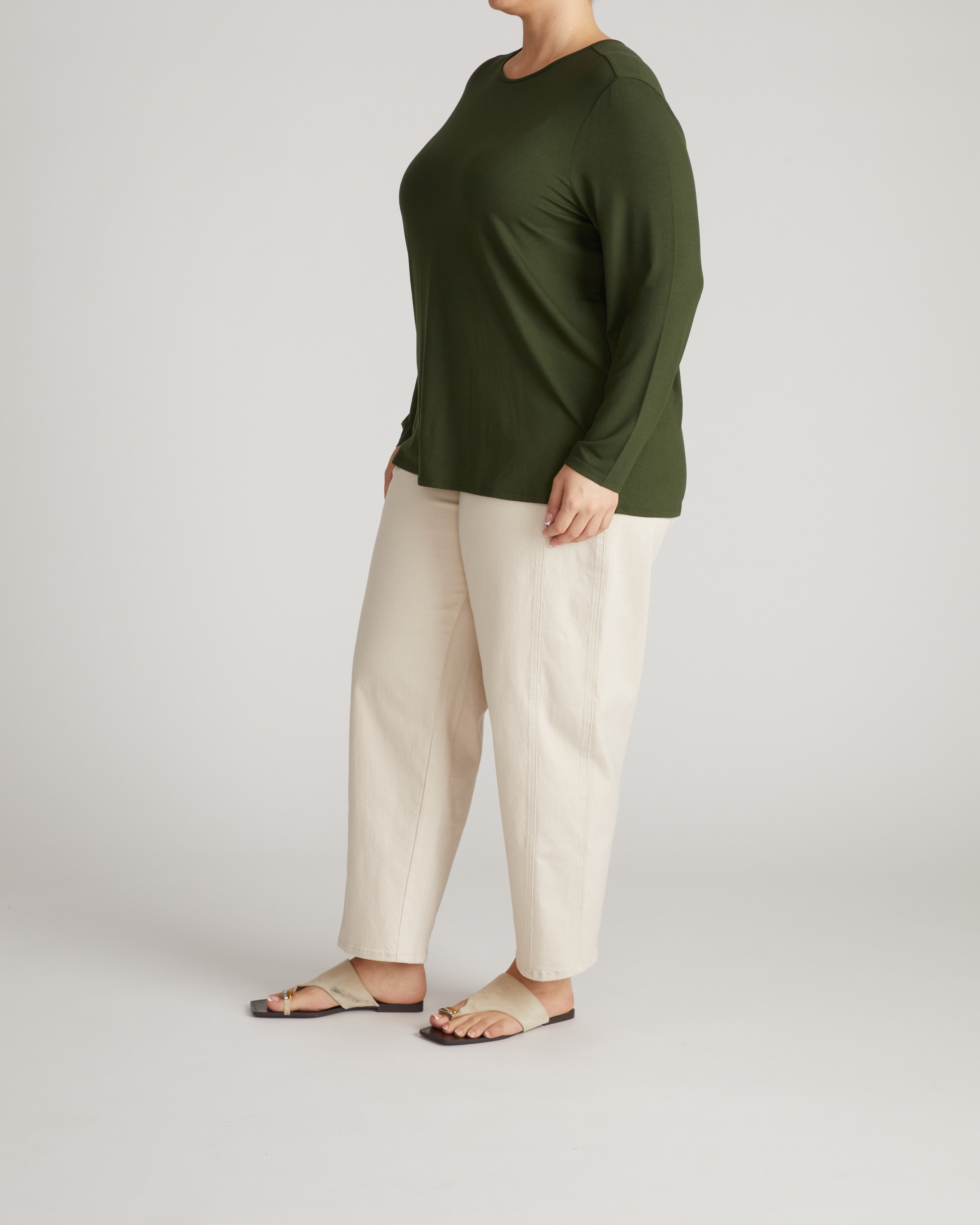 Joan Liquid Jersey Long Sleeve Top - Coratina Green