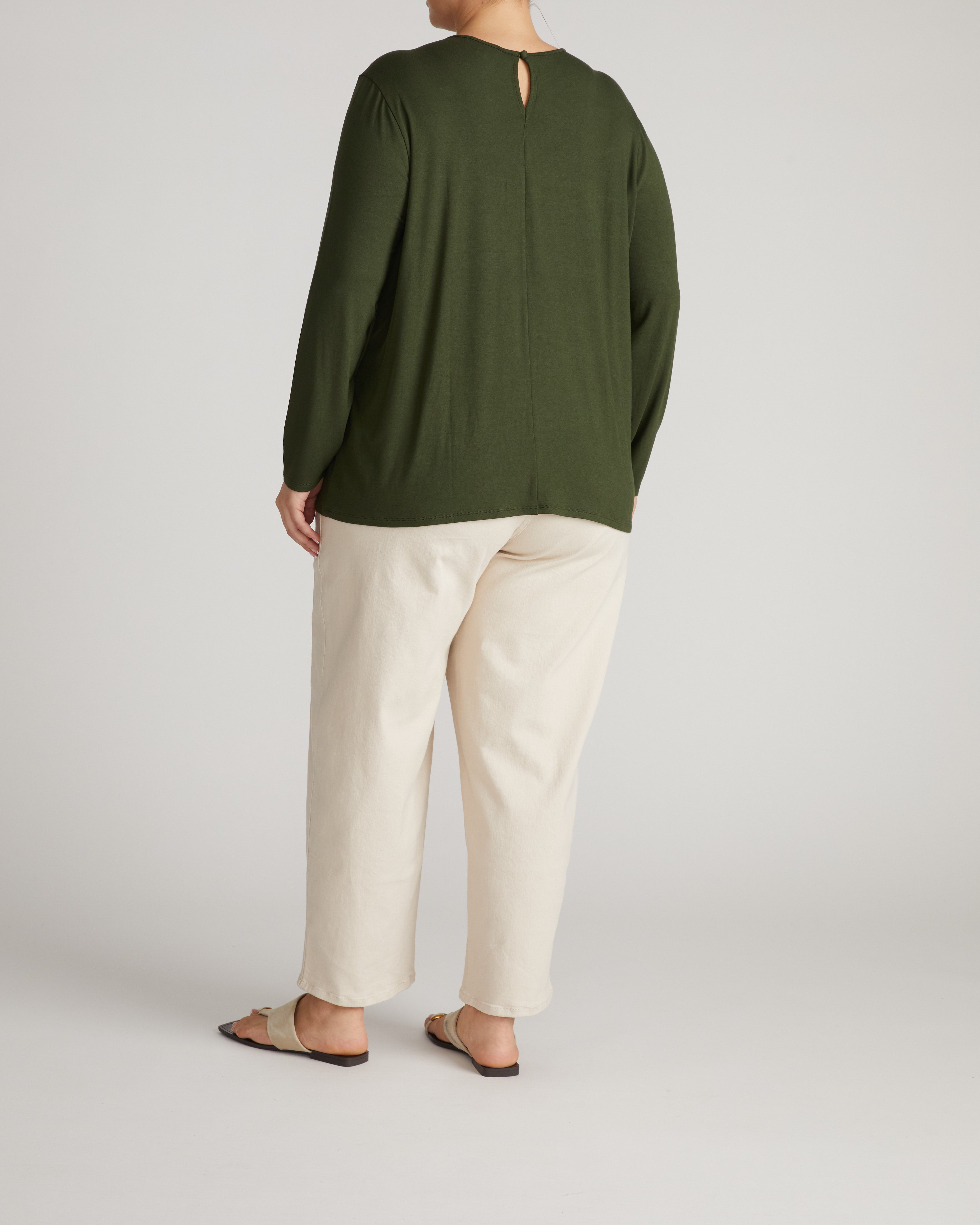 Joan Liquid Jersey Long Sleeve Top - Coratina Green