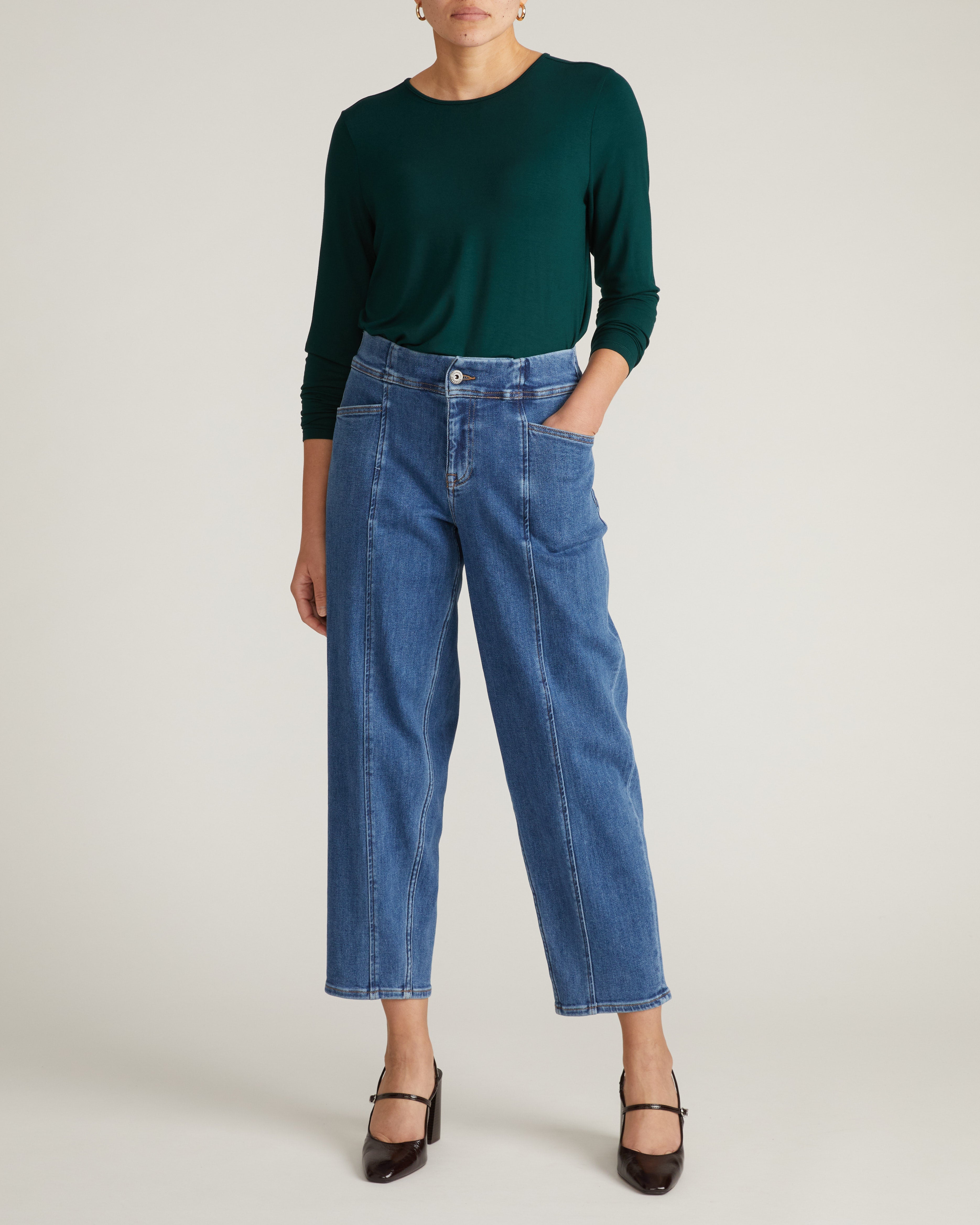 Joan Liquid Jersey Long Sleeve Top - Forest Green