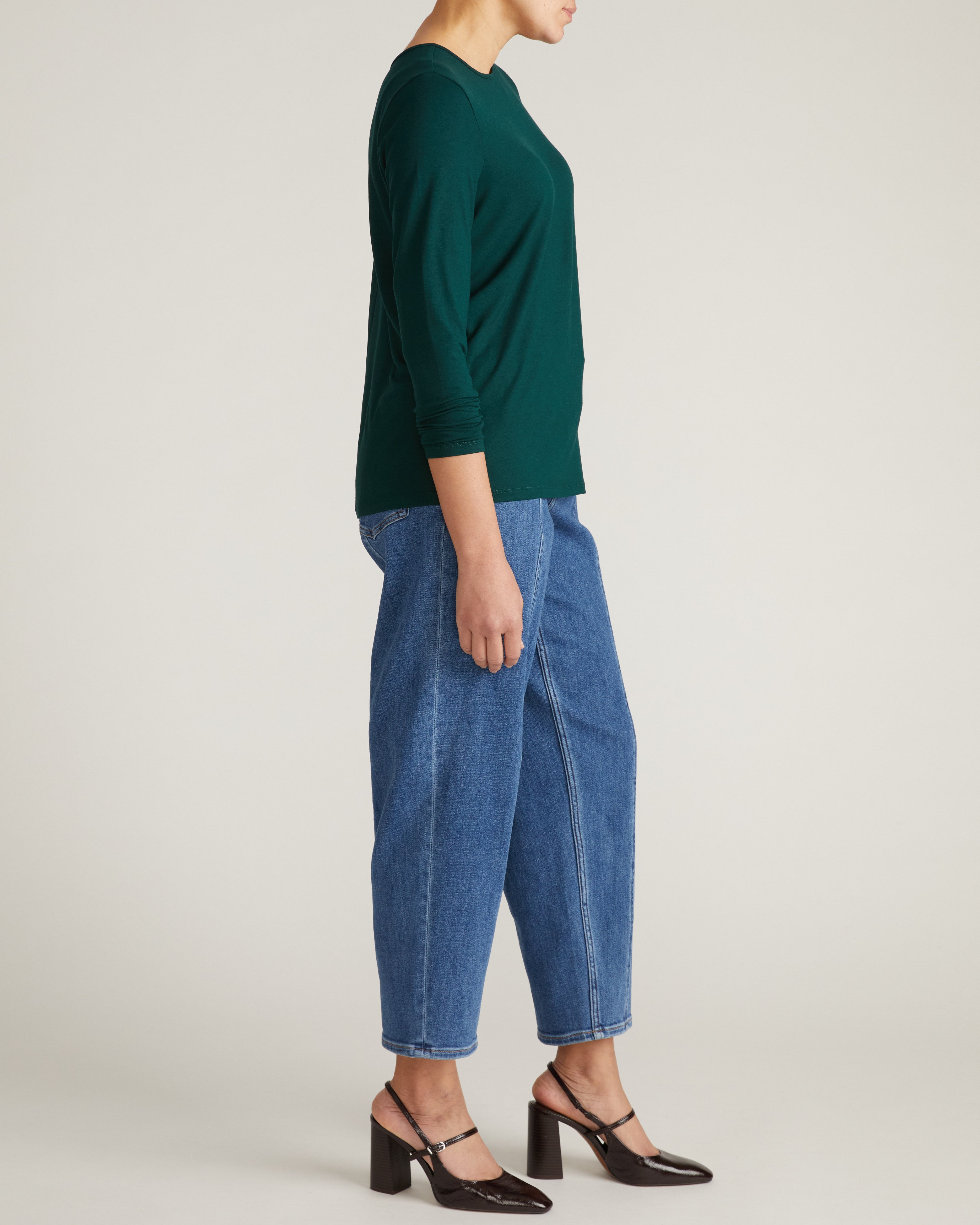 Joan Liquid Jersey Long Sleeve Top - Forest Green