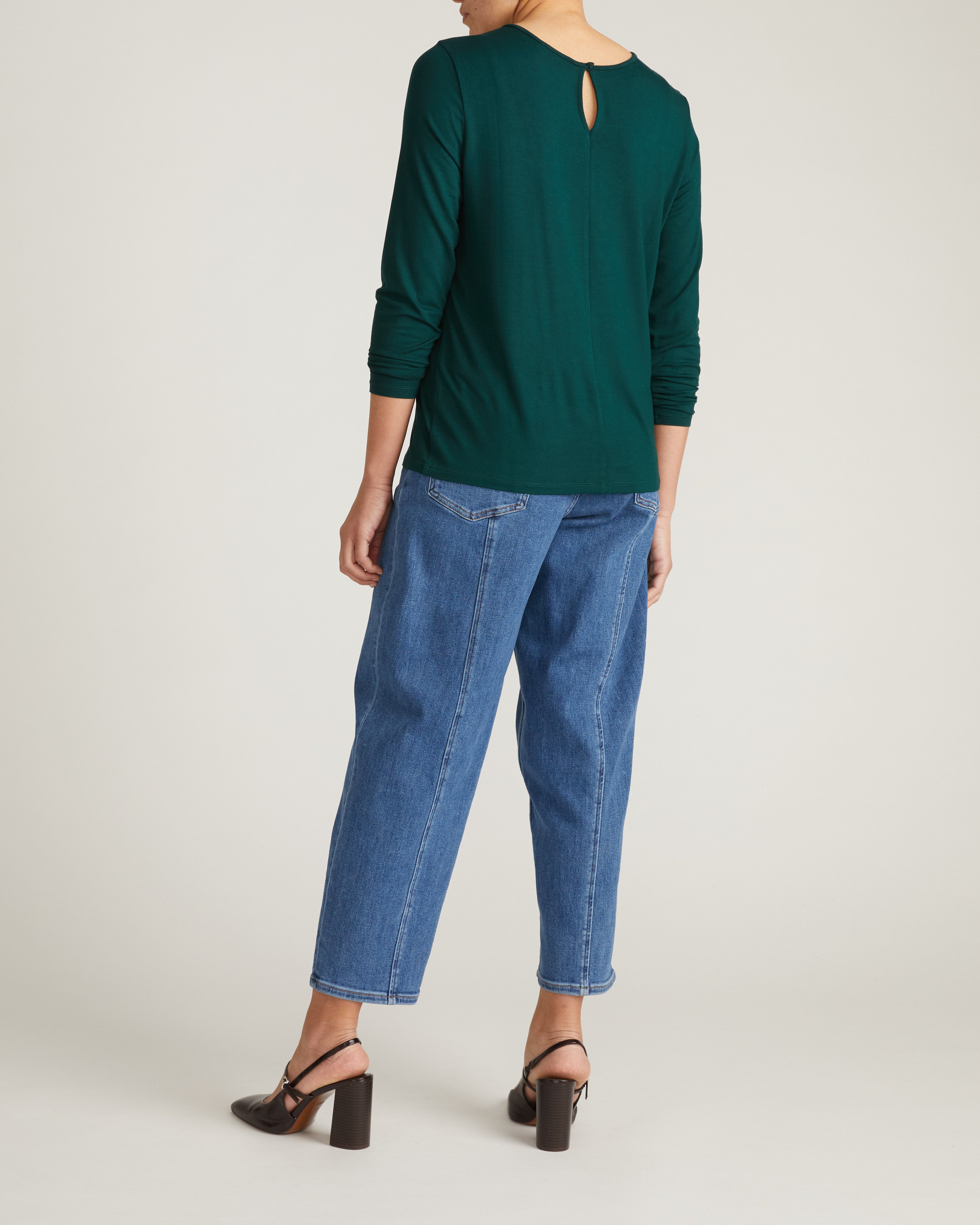 Joan Liquid Jersey Long Sleeve Top - Forest Green