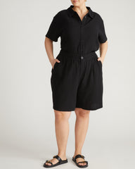 Luxe Cotton Gauze Beach Shirt - Black